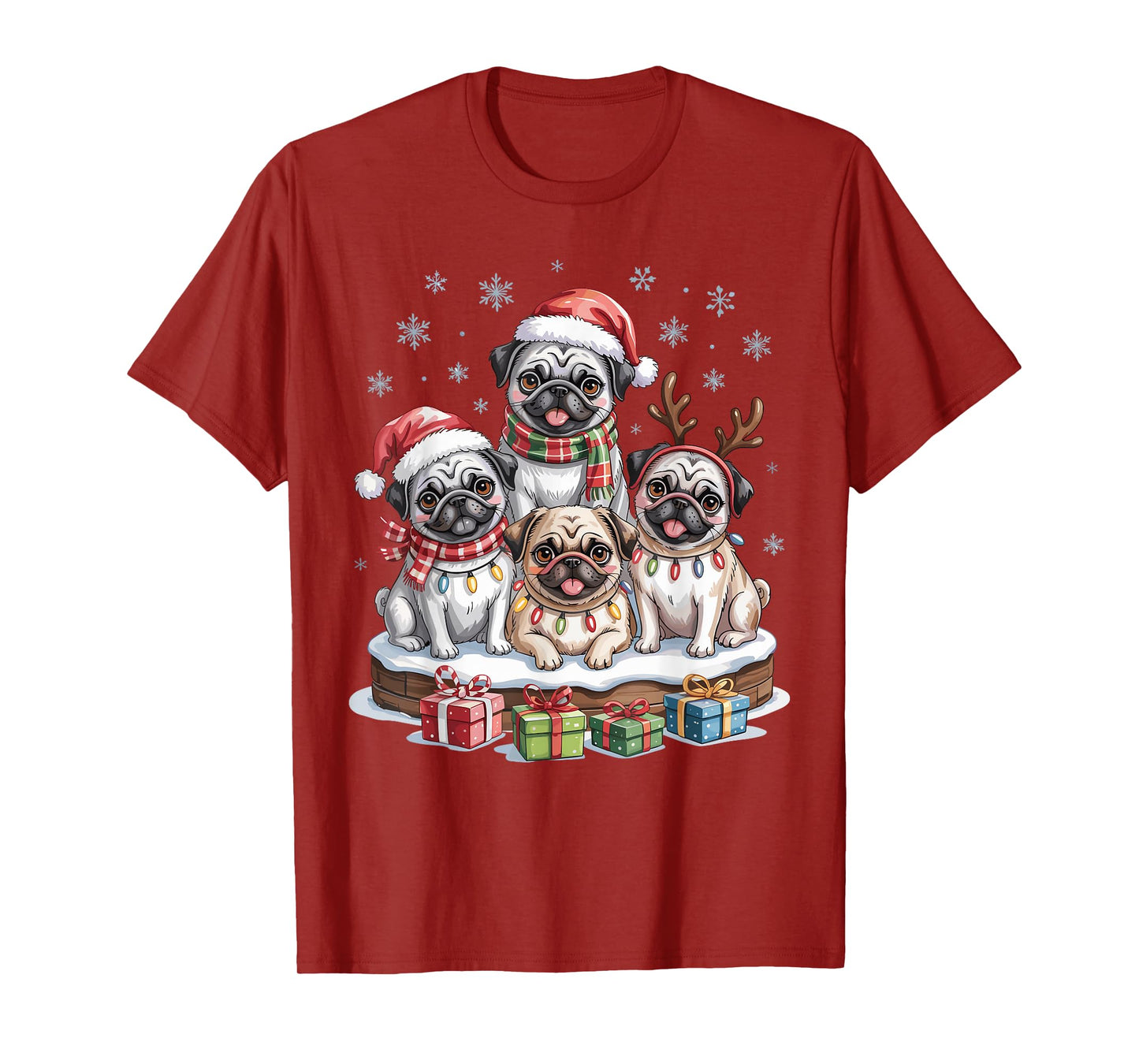 Cute Pug Christmas Puppies Dog Lovers Funny Holiday T-Shirt
