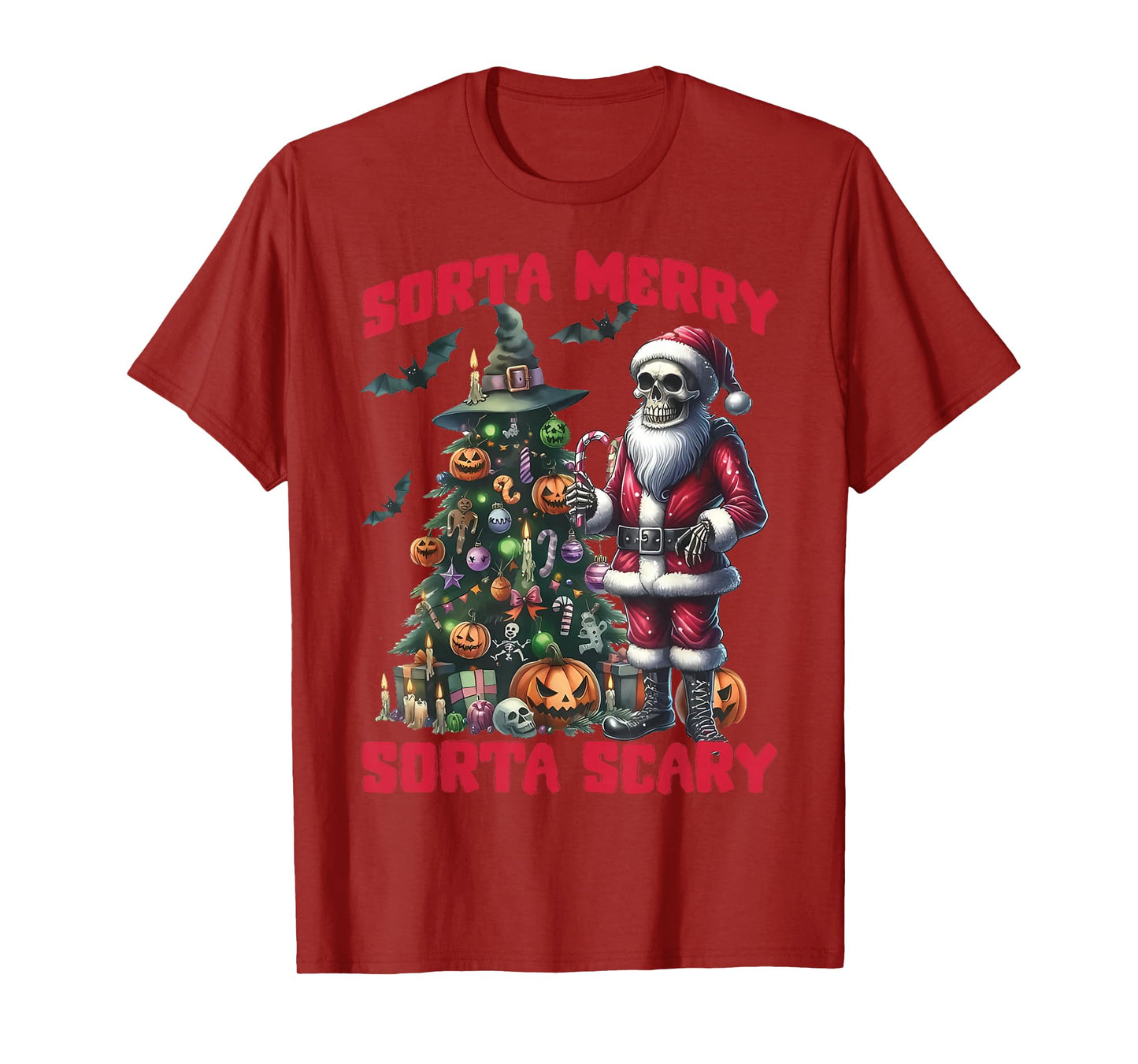 Spooky-Sorta Merry Sorta Scary Tree Xmas Halloween Skeleton T-Shirt