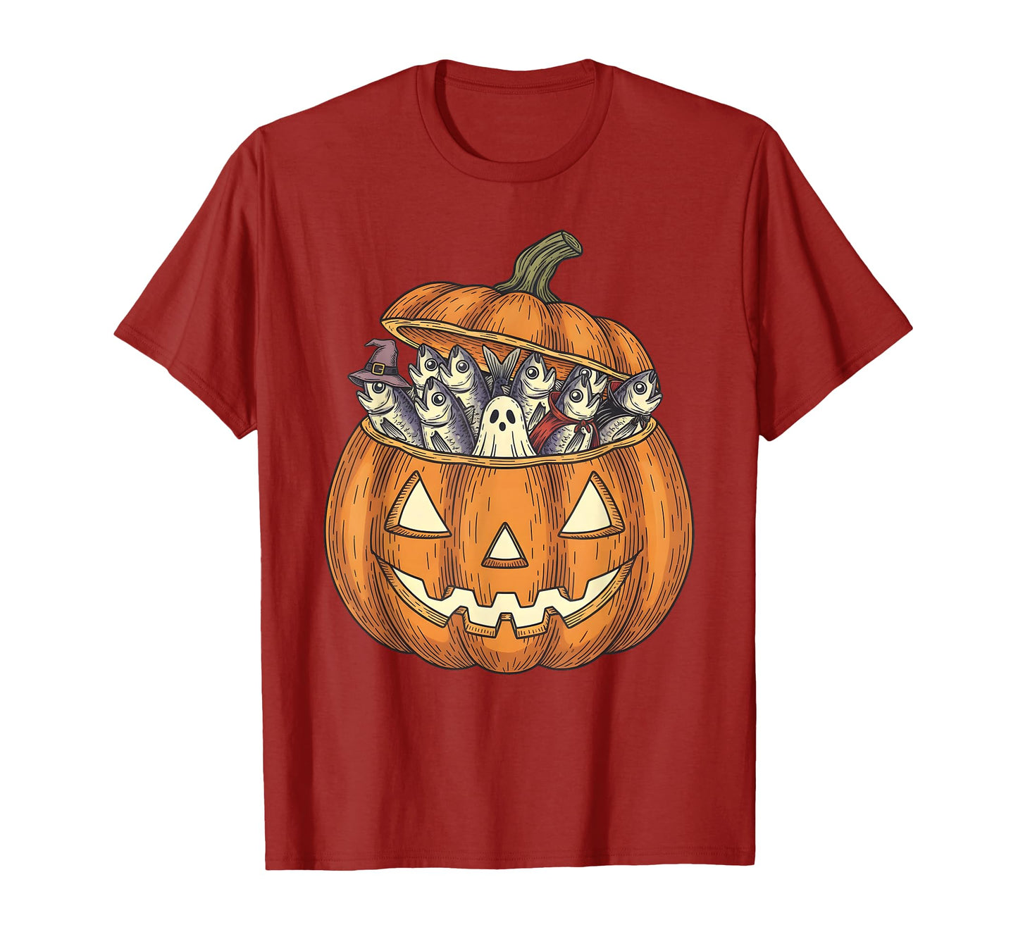 Spooky Ghost Sardine Fish Lover Pumpkin Halloween T-Shirt