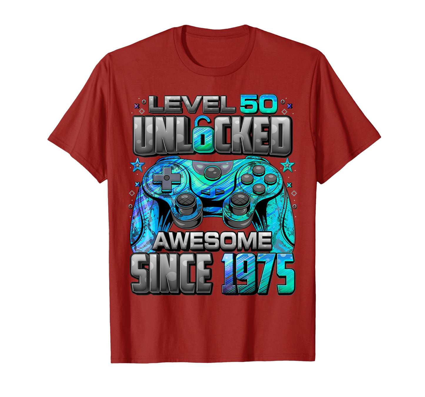 Level 50 Unlocked Awesome Since 1975 50th Birthday Gaming T-Shirt