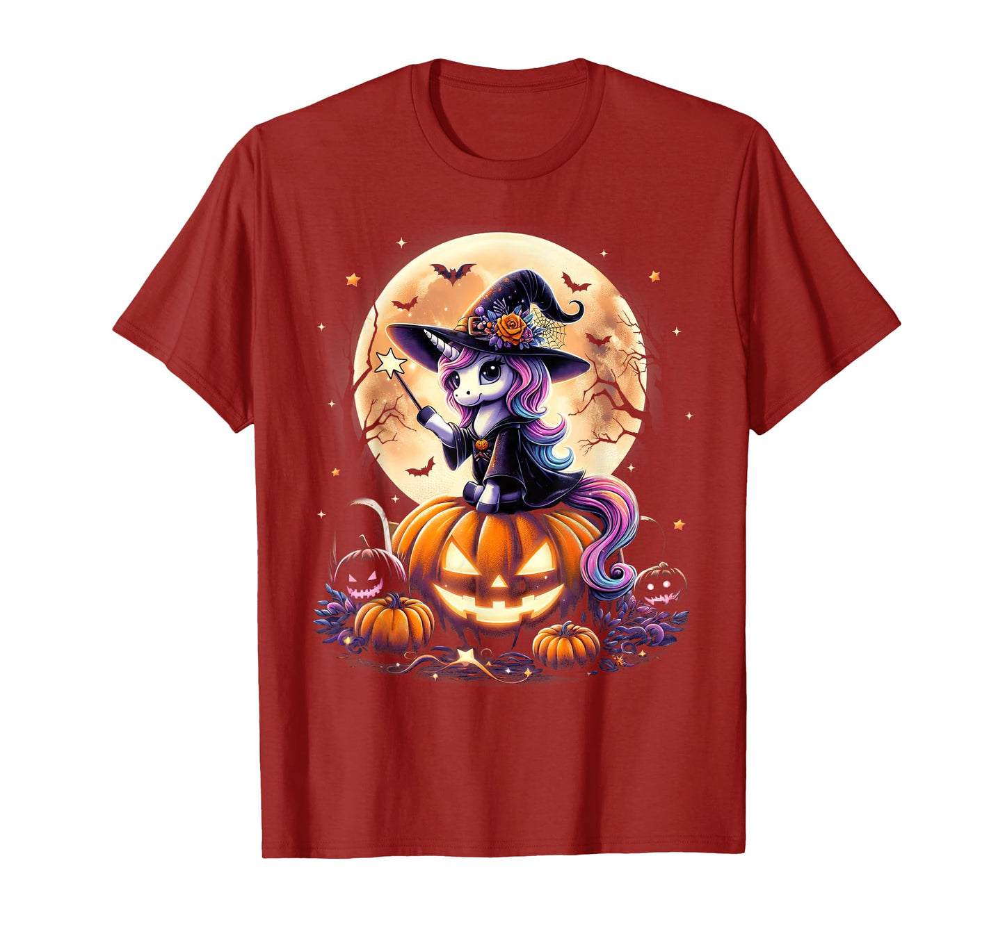 Cute Unicorn Witch Pumpkin Halloween Shirts Girls Daughter T-Shirt