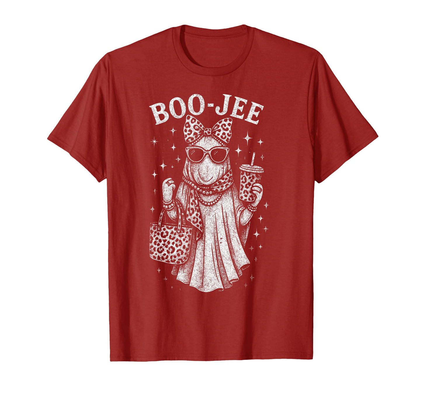Retro Leopard Boo JEE Ghost Coffee Halloween Costumes Womens T-Shirt