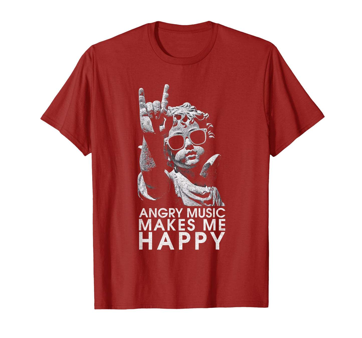 Angry Music Makes Me Happy Angel Statue Rock Hand Vintage T-Shirt