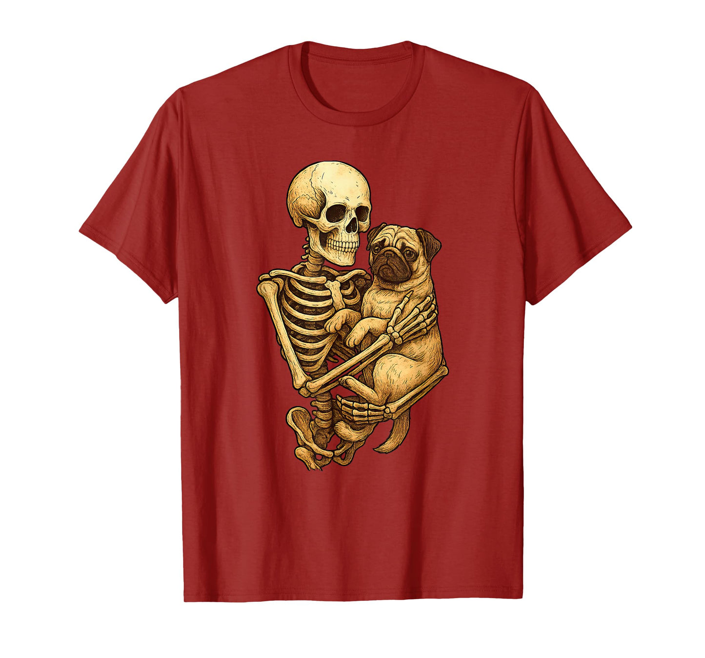 Skeleton Hugging Pug Halloween Pugs Lover Pug Mom Dad T-Shirt