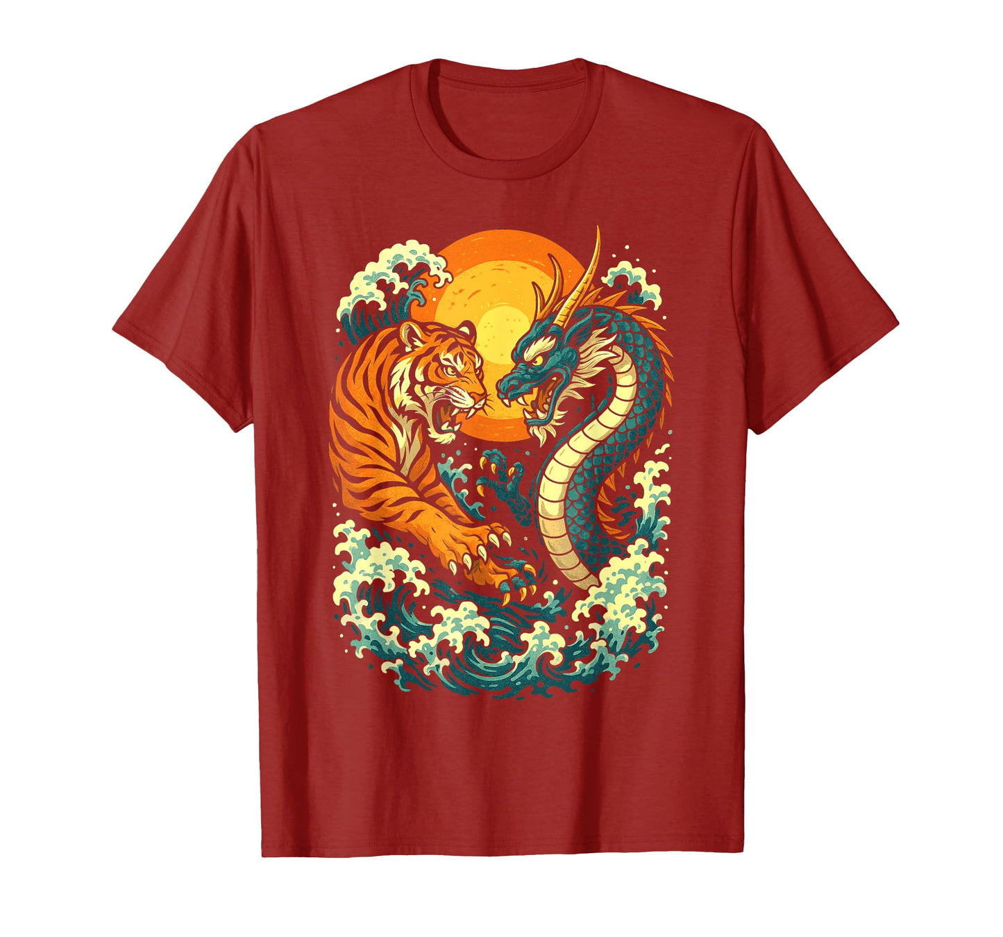 Japanese Tiger vs Dragon Vintage Art Traditional Japan Style T-Shirt
