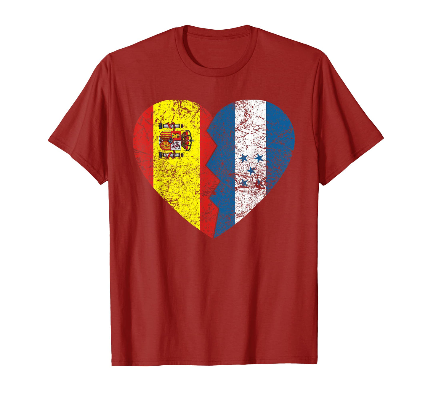 Spanish Honduran Flags Heart | Honduras Spain Roots Vintage T-Shirt