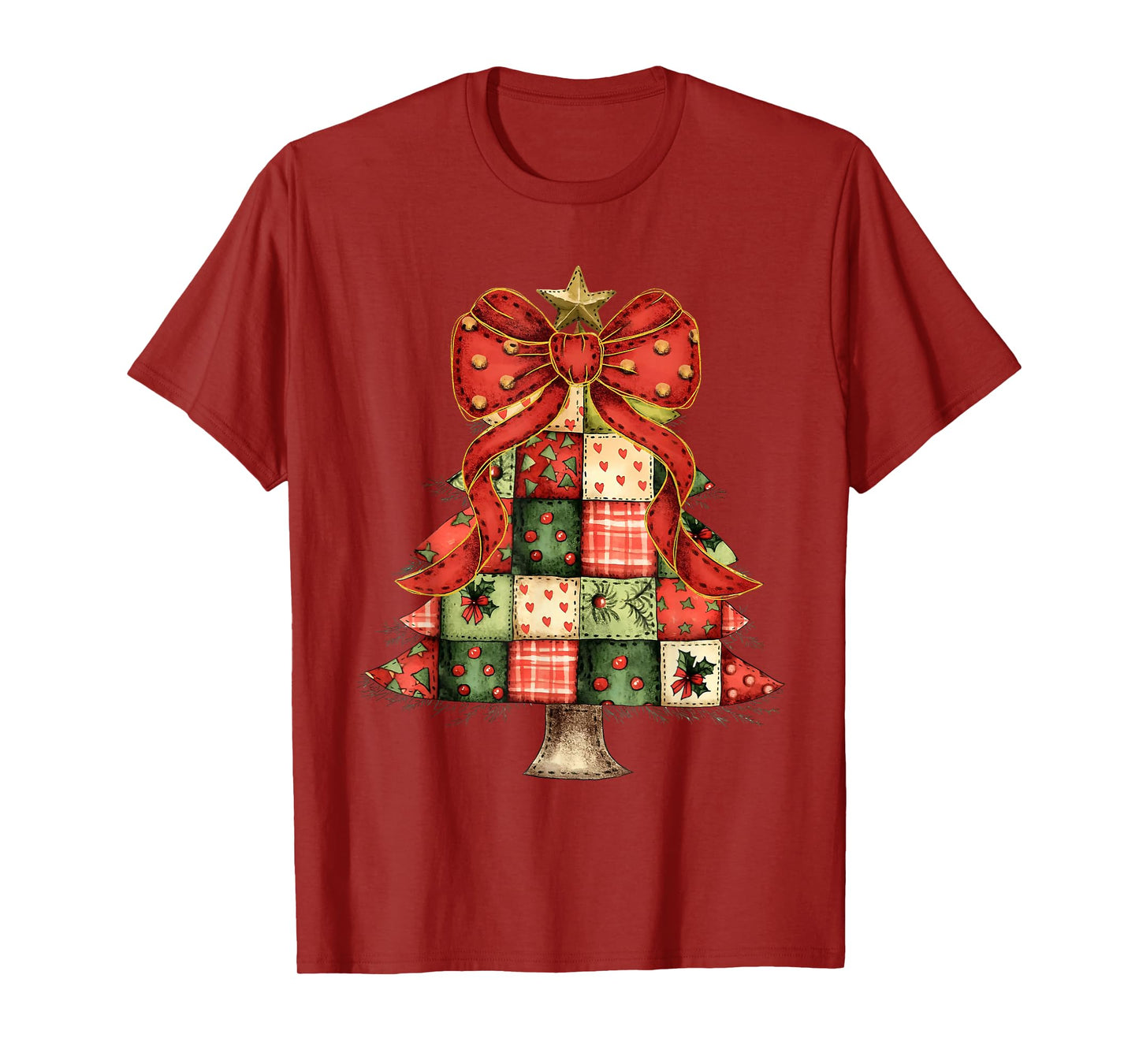 Christmas Tree Patchwork Coquette Bow Xmas Pajamas Holiday T-Shirt