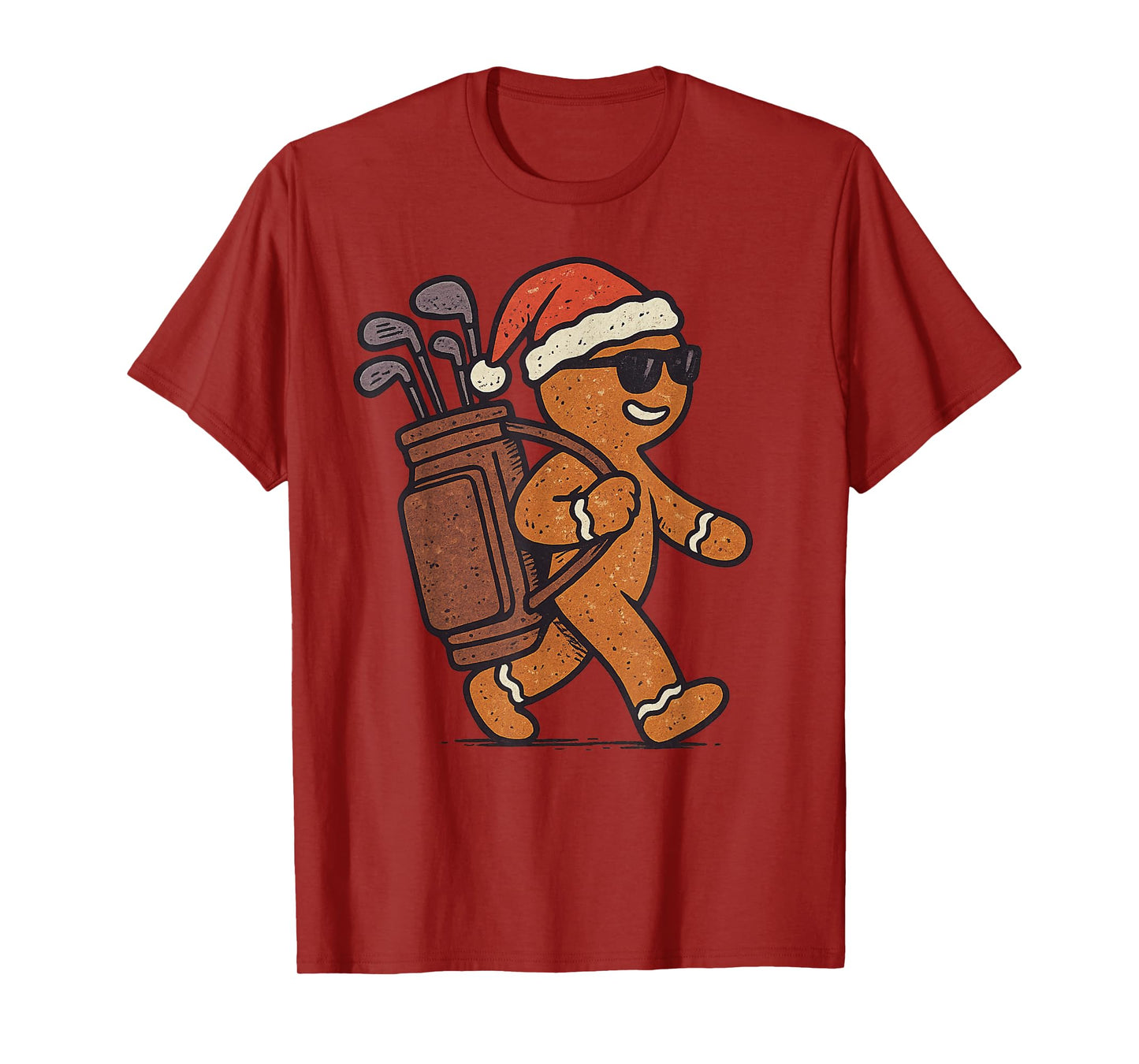 Gingerbread Playing Golf Christmas Vintage Funny Xmas T-Shirt