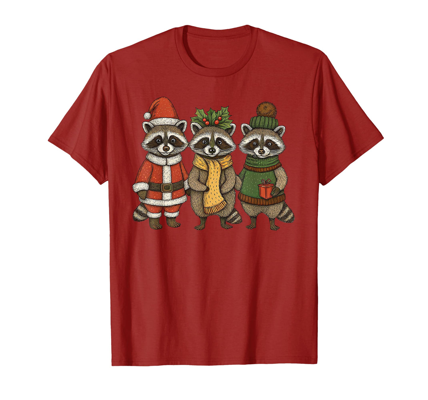 Cute Raccoon Christmas Funny Holiday Santa Claus Animal Gift T-Shirt