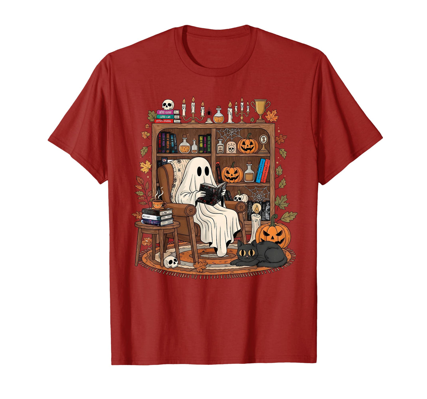 Ghost Library Reading Books Halloween Enthusiast Book T-Shirt