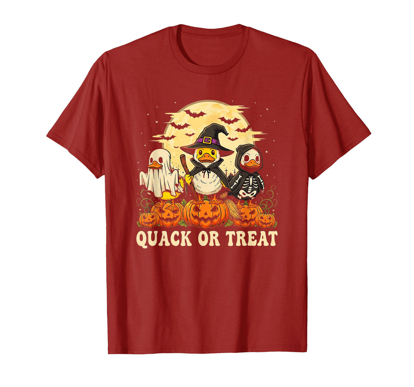 Quack Or Treat Funny Duck Halloween Witch Ghost & Skeleton T-Shirt