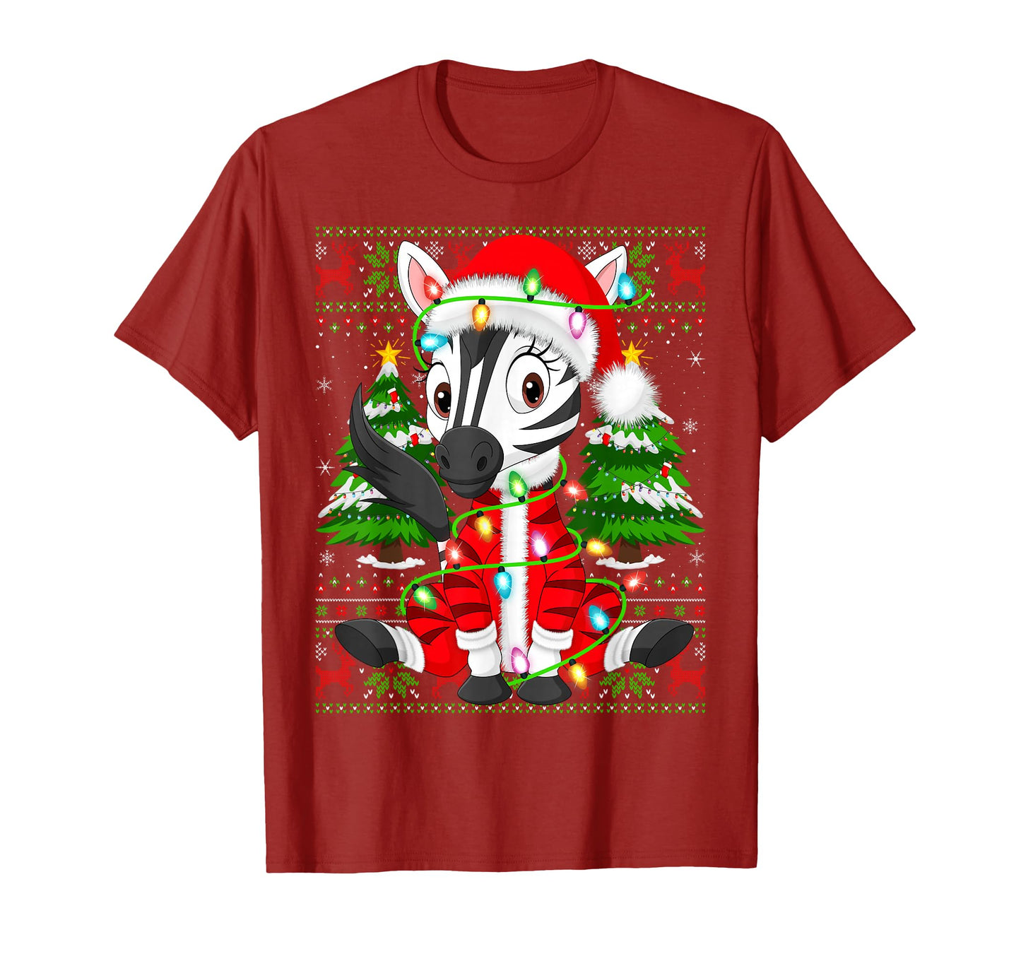 Zebra Christmas Lights Santa Costume Ugly Xmas Sweaters T-Shirt
