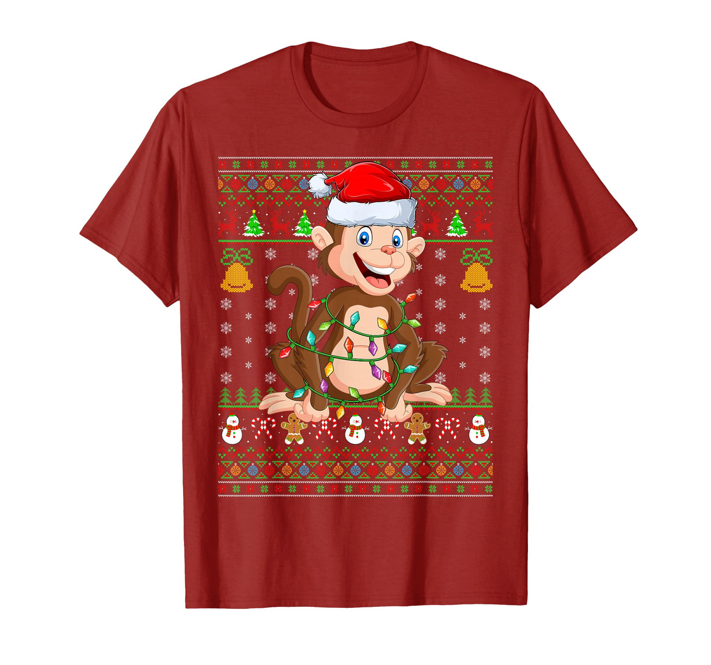 Monkey Christmas Lights Funny Monkey Ugly Sweaters Xmas T-Shirt