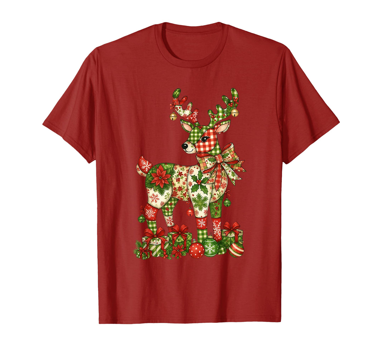Christmas Patchwork, Reindeer Xmas, Christmas Santa Reindeer T-Shirt