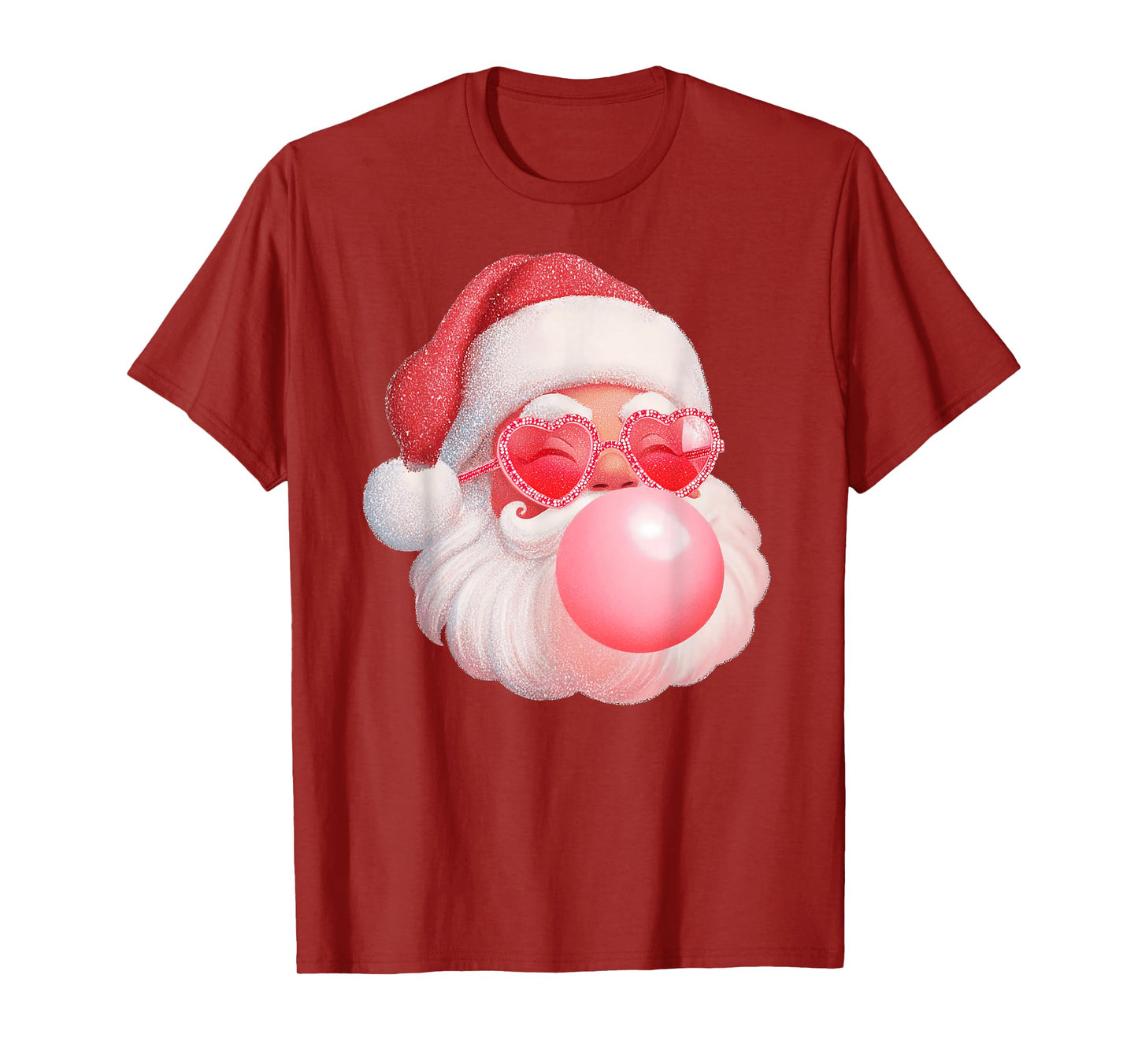 Retro Santa Claus Christmas Bubble Gum Pink Heart Sunglasses T-Shirt