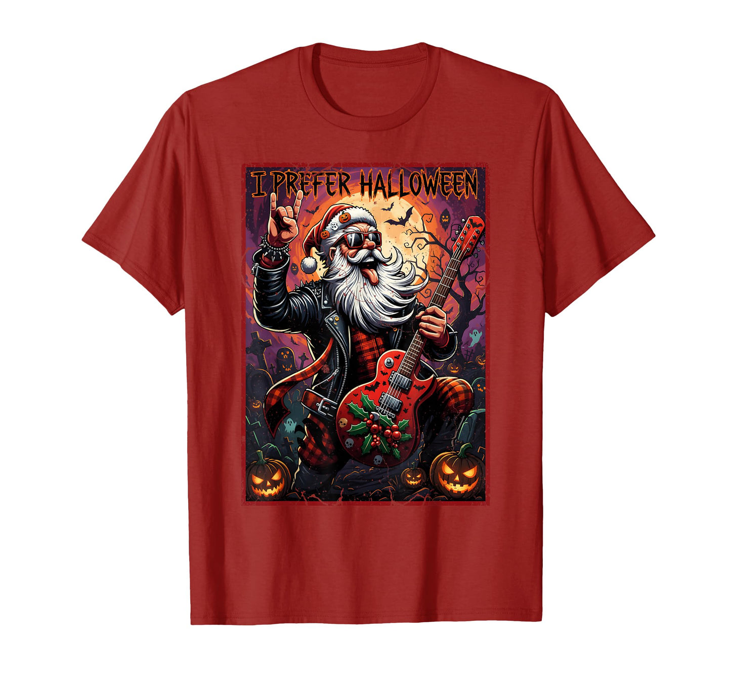 Rock Guitar Player Santa I Prefer Halloween Funny Christmas T-Shirt