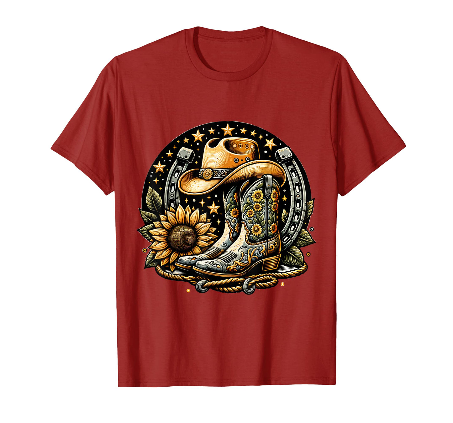 Vintage Cowboy Boot Horseshoe Sunflower Rope western Cowgirl T-Shirt