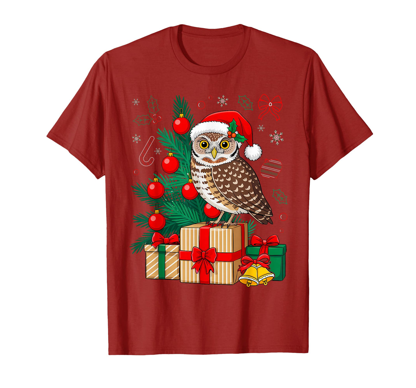 Christmas Owl Cute Lights Reindeer Santa Lover T-Shirt
