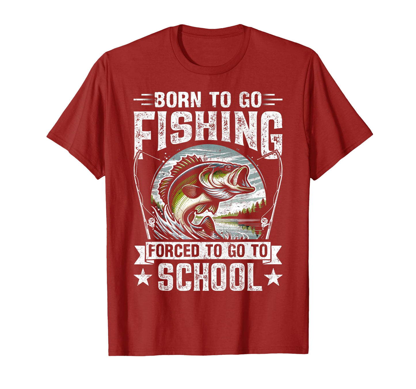 Teen Boys Fishing Shirt Forced To Go To School Bass Fish T-Shirt