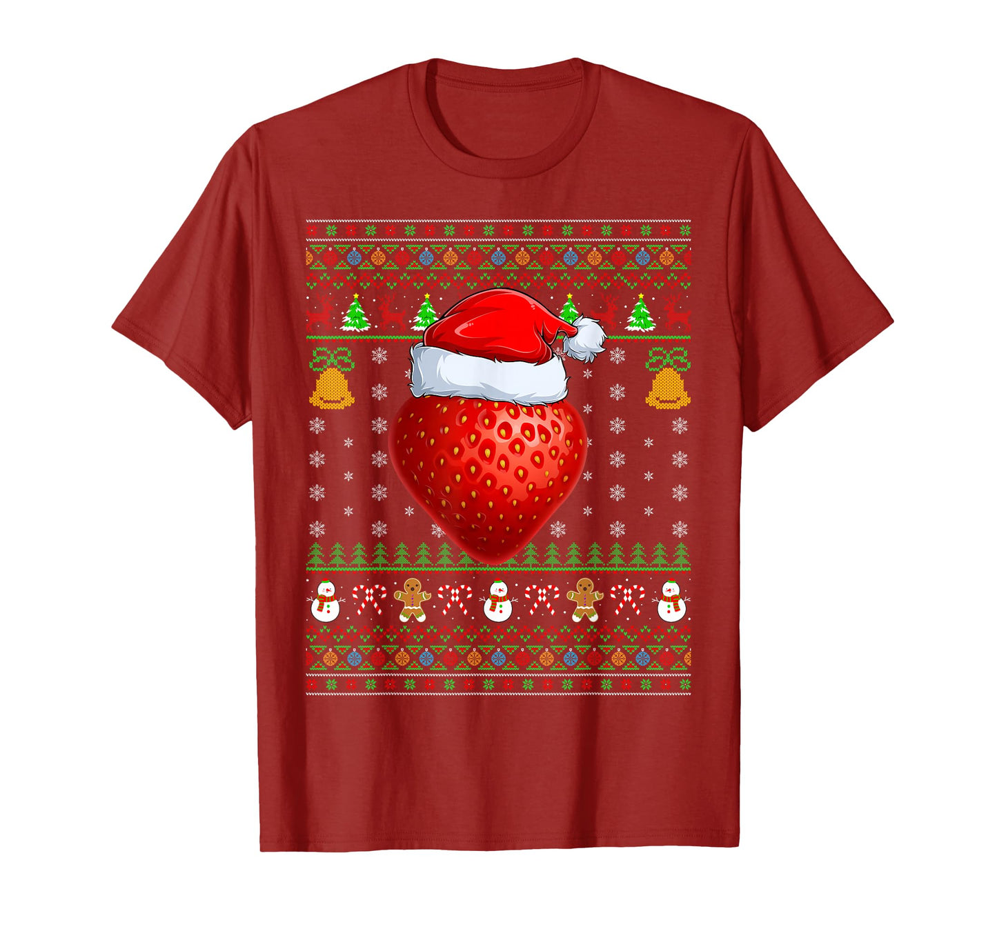 Strawberry Christmas Lights Funny Santa Ugly Sweaters Xmas T-Shirt