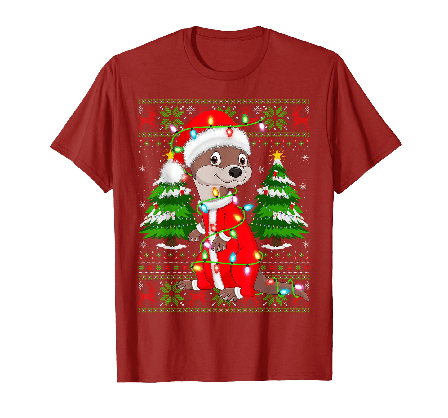 Otter Christmas Lights Santa Costume Ugly Xmas Sweaters T-Shirt