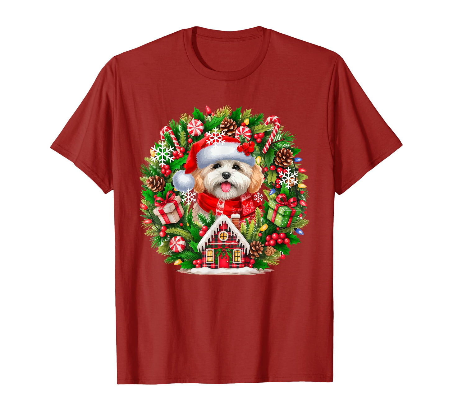 Santa Maltipoo Christmas Floral Circle Matching Owner Kids T-Shirt