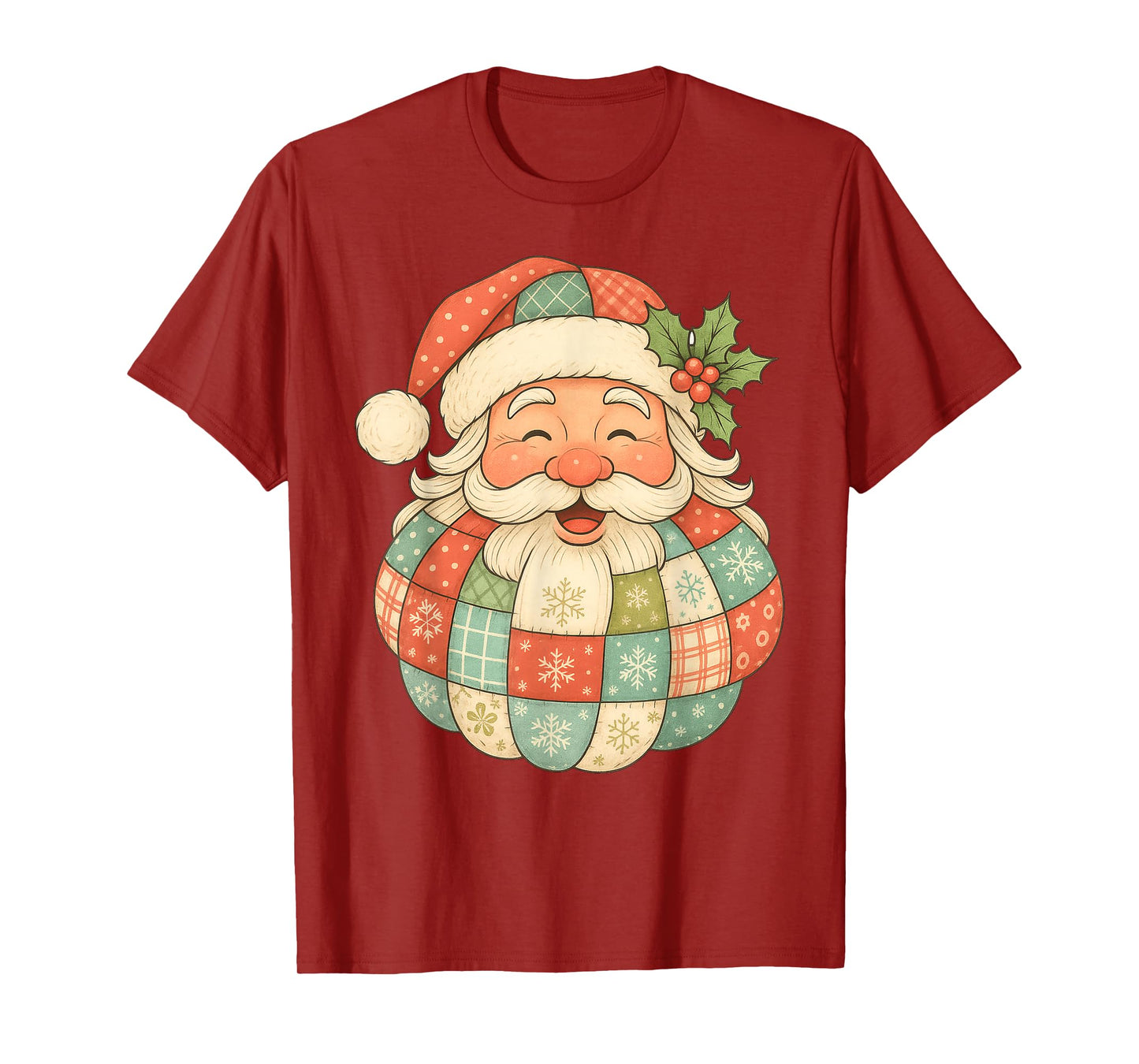 Vintage Christmas Santa Claus Patchwork Art Face T-Shirt