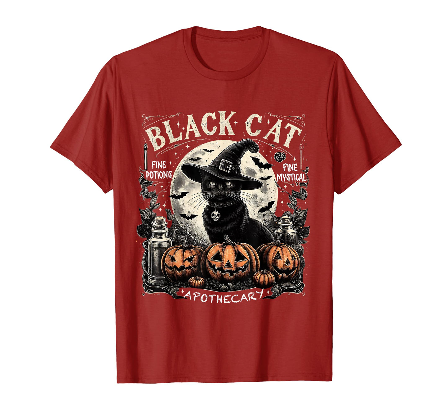 Black Cat Apothecary Vintage Halloween Gothic Art T-Shirt