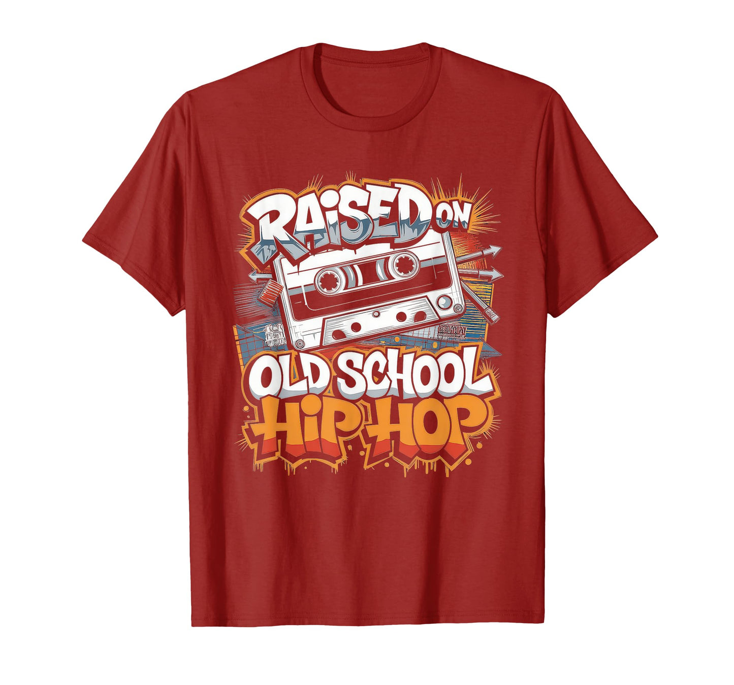 RAISED ON OLD SCHOOL HIP HOP Tshirt Cassette Graffiti Rap T-Shirt