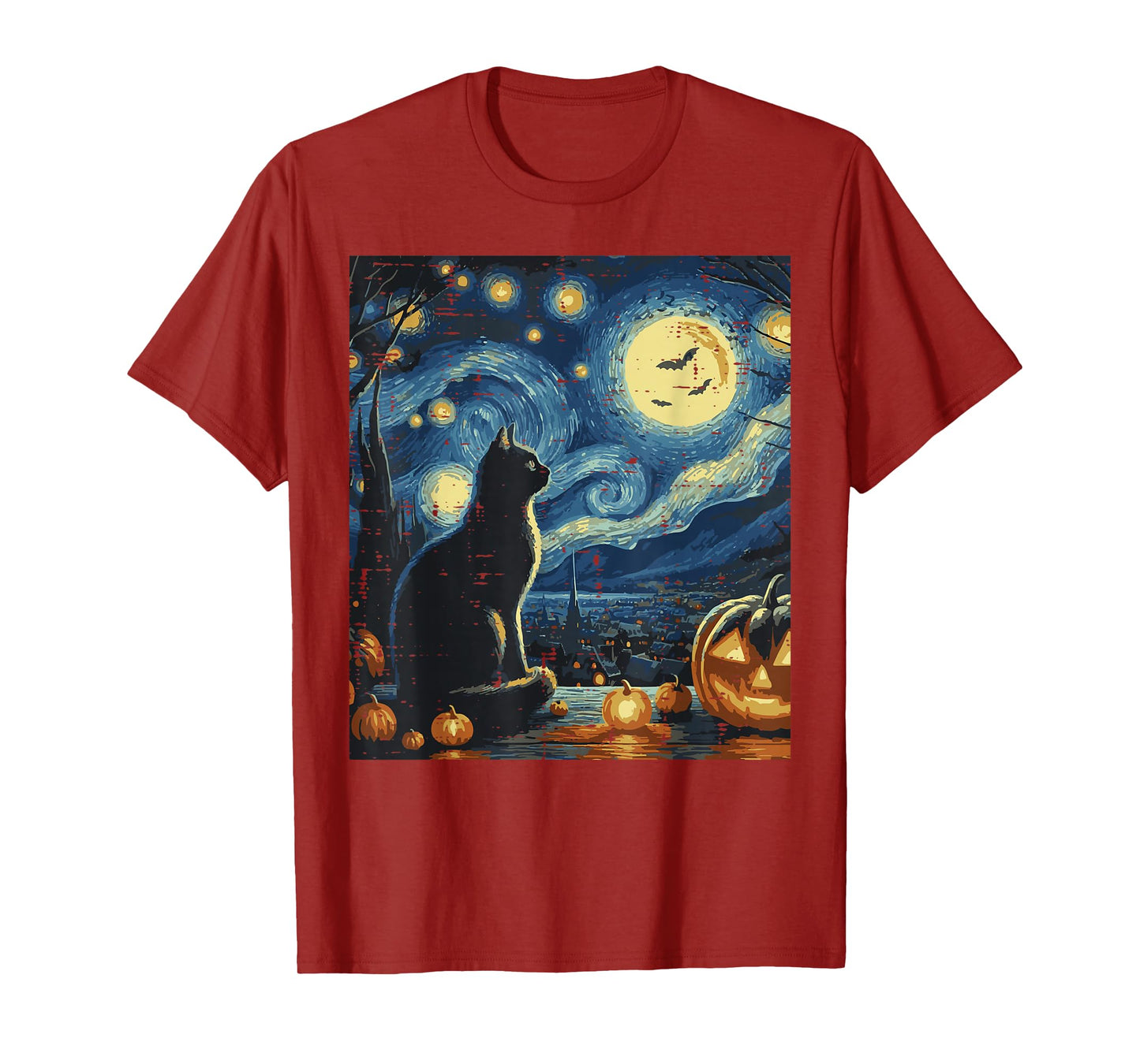 Halloween Cat Starry Night Funny Costume Art Women Men Kids T-Shirt