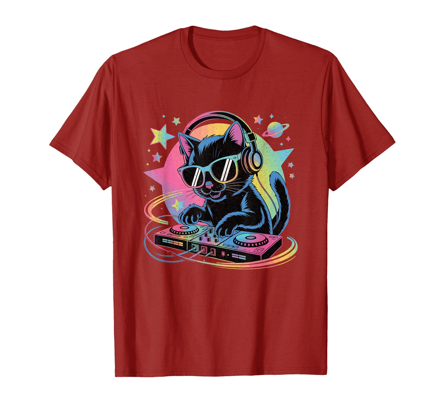 DJ Cat Cool Music Cat DJing on Turntable Funny Cat Lover T-Shirt