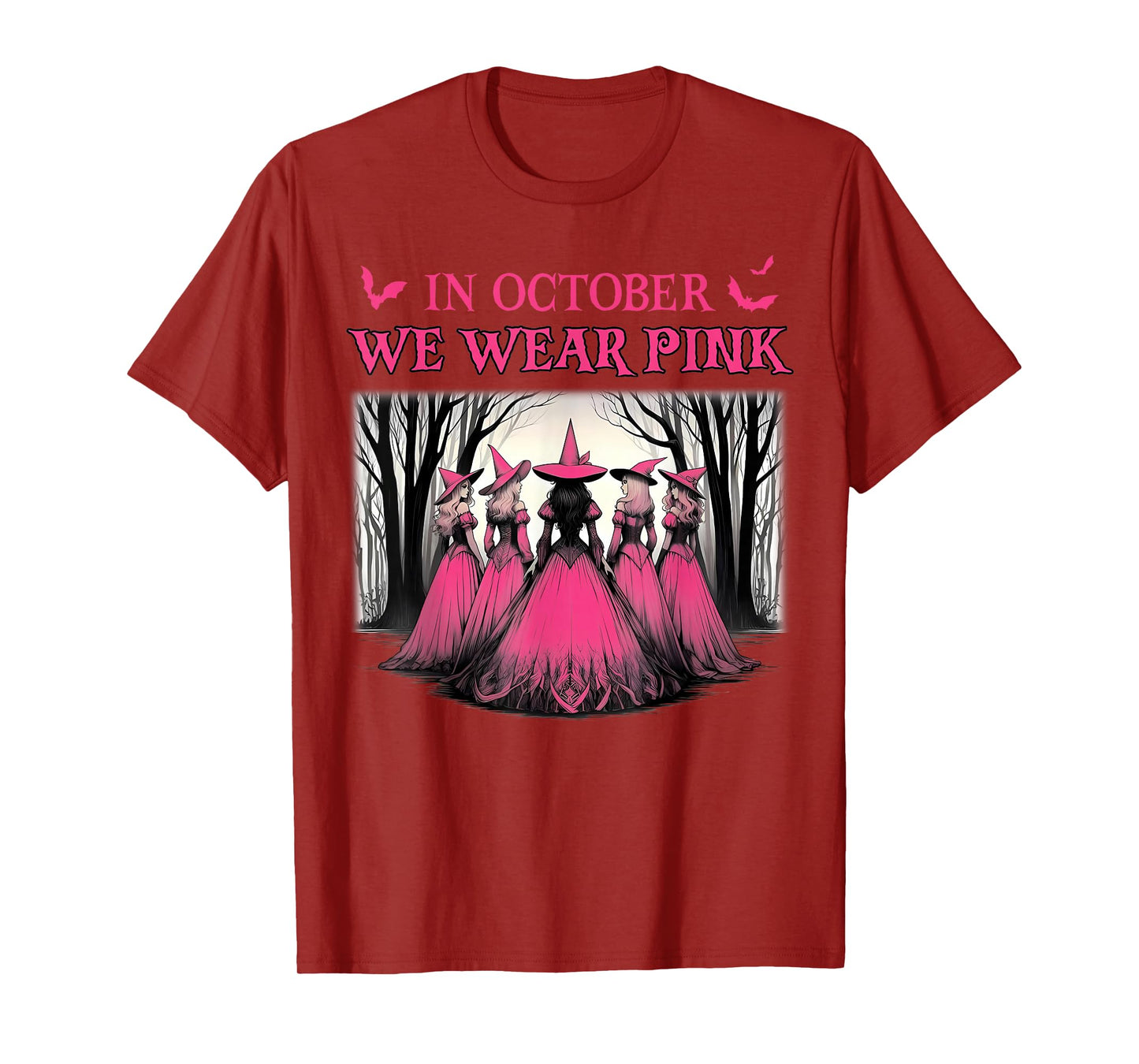Retro in October We Wear Pink Witch Breast Cancer Awareness T-Shirt