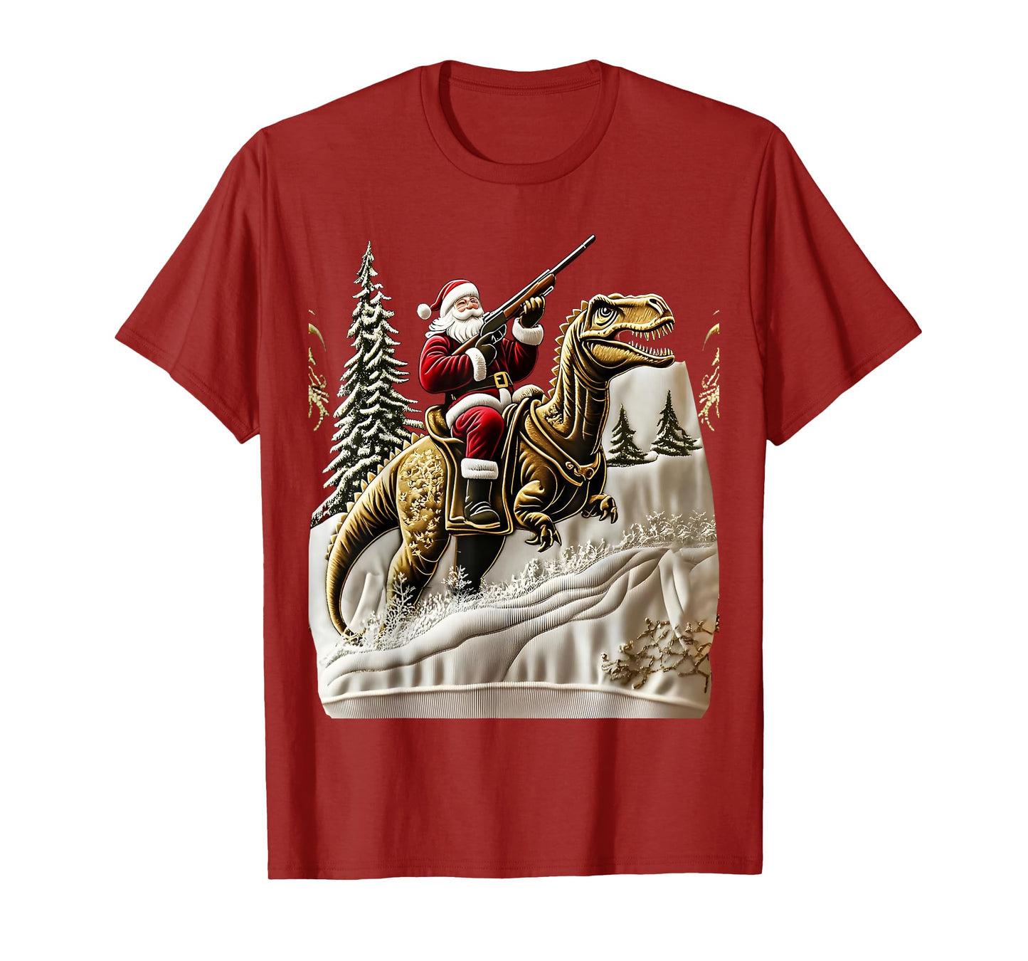 Santa Claus and Dinosaur Print Christmas T-Shirt