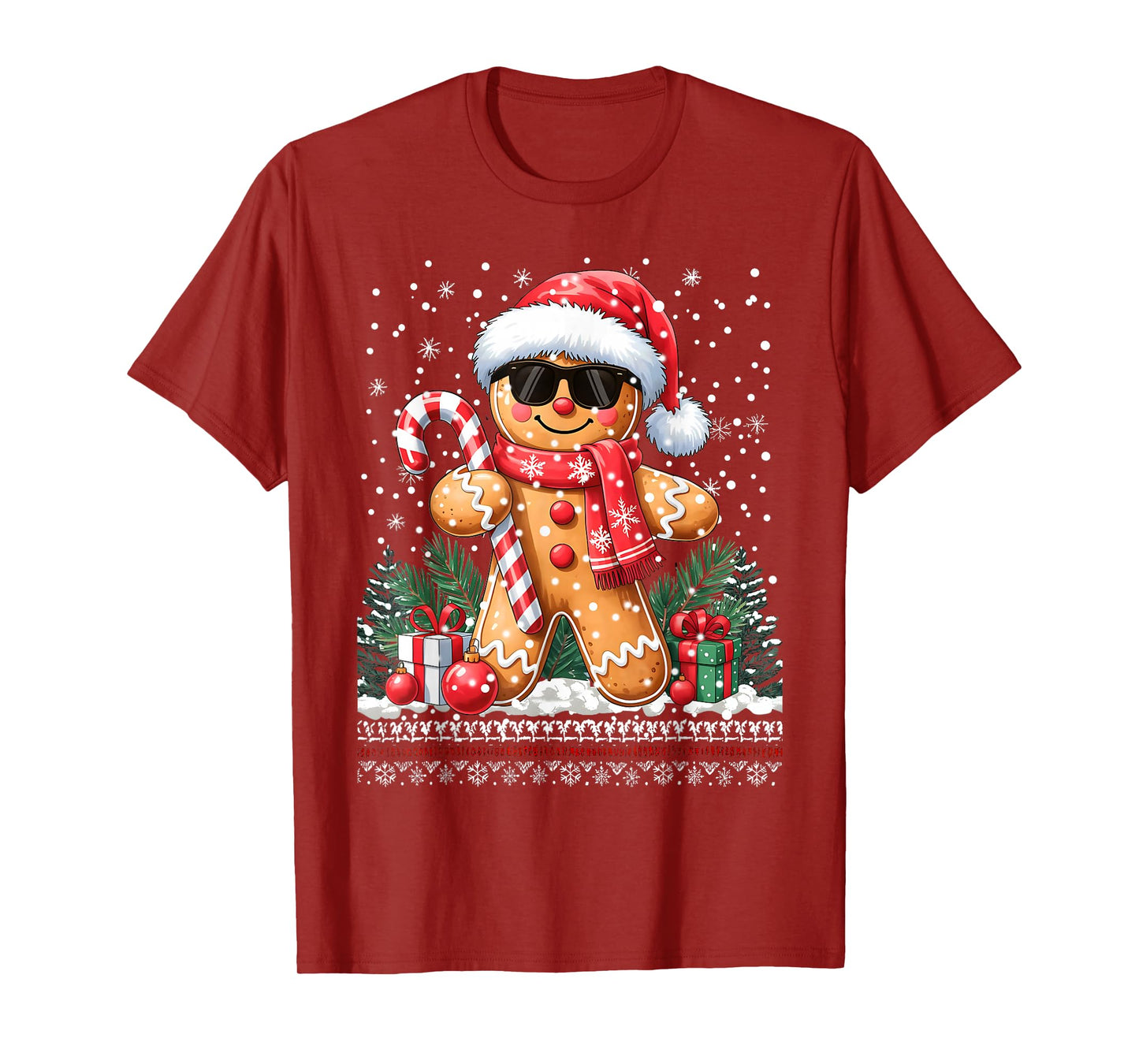 Cool Gingerbread Ugly Sweater Santa Hat Christmas Xmas Boy T-Shirt