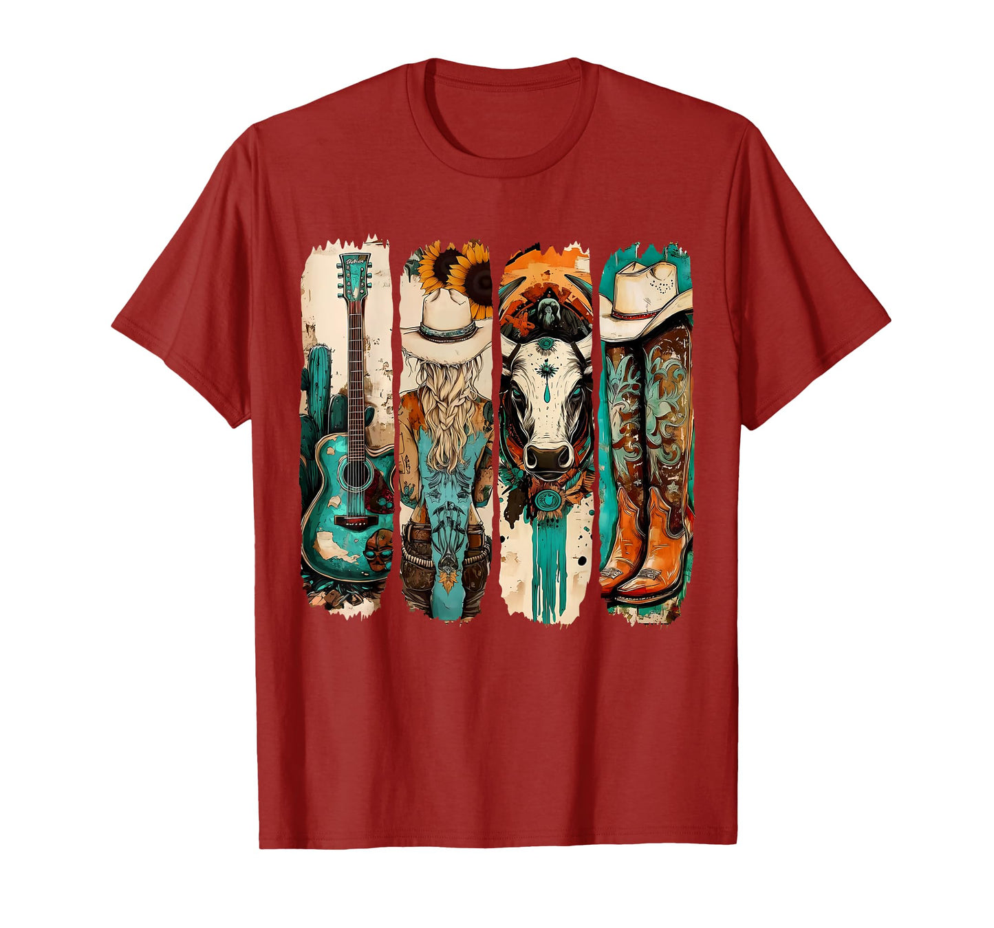 Western Cowgirl Vintage Cowboy Boots Western Turquoise T-Shirt