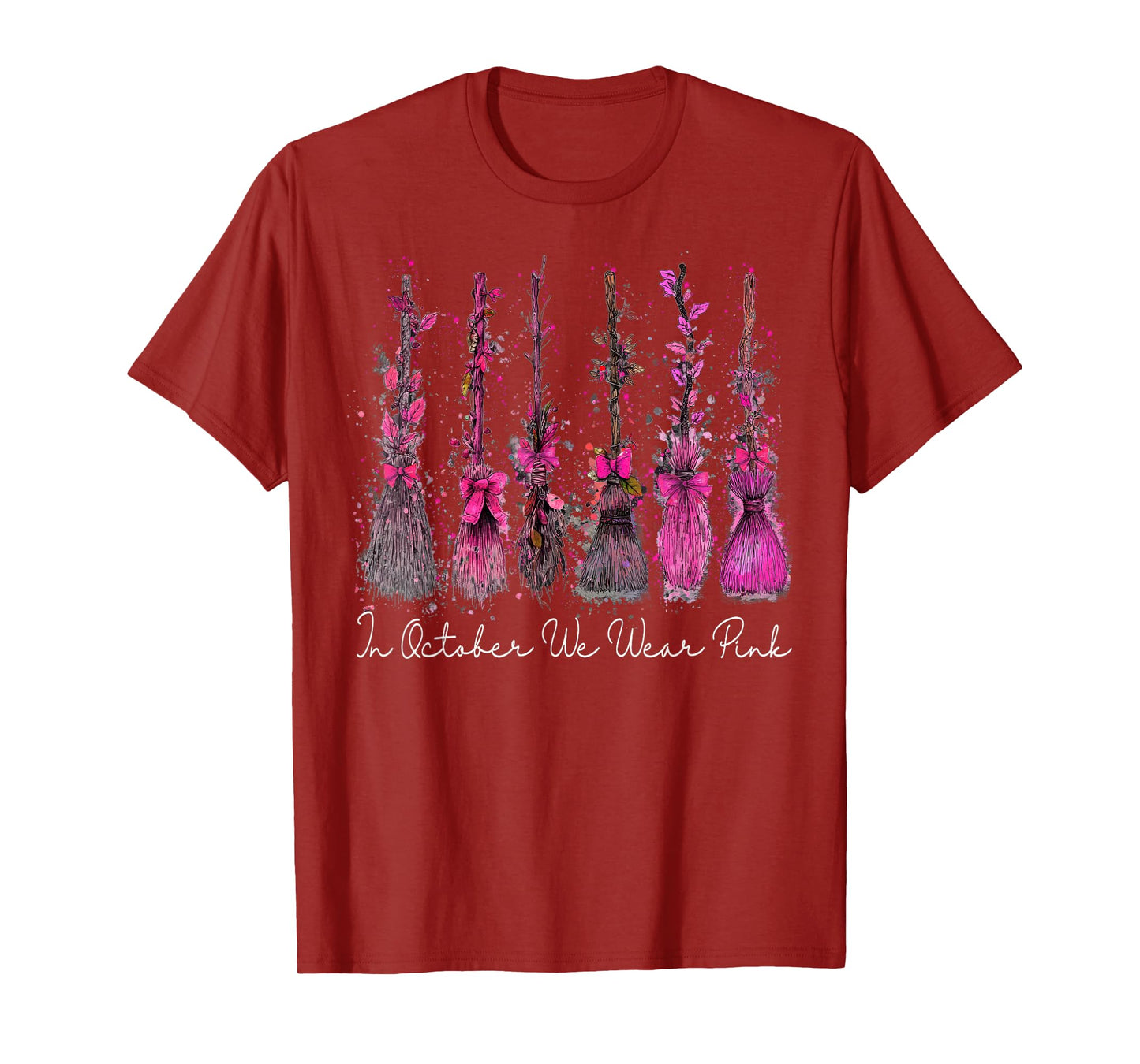 in October We Wear Pink Halloween Witch Witchy Breast Cancer T-Shirt