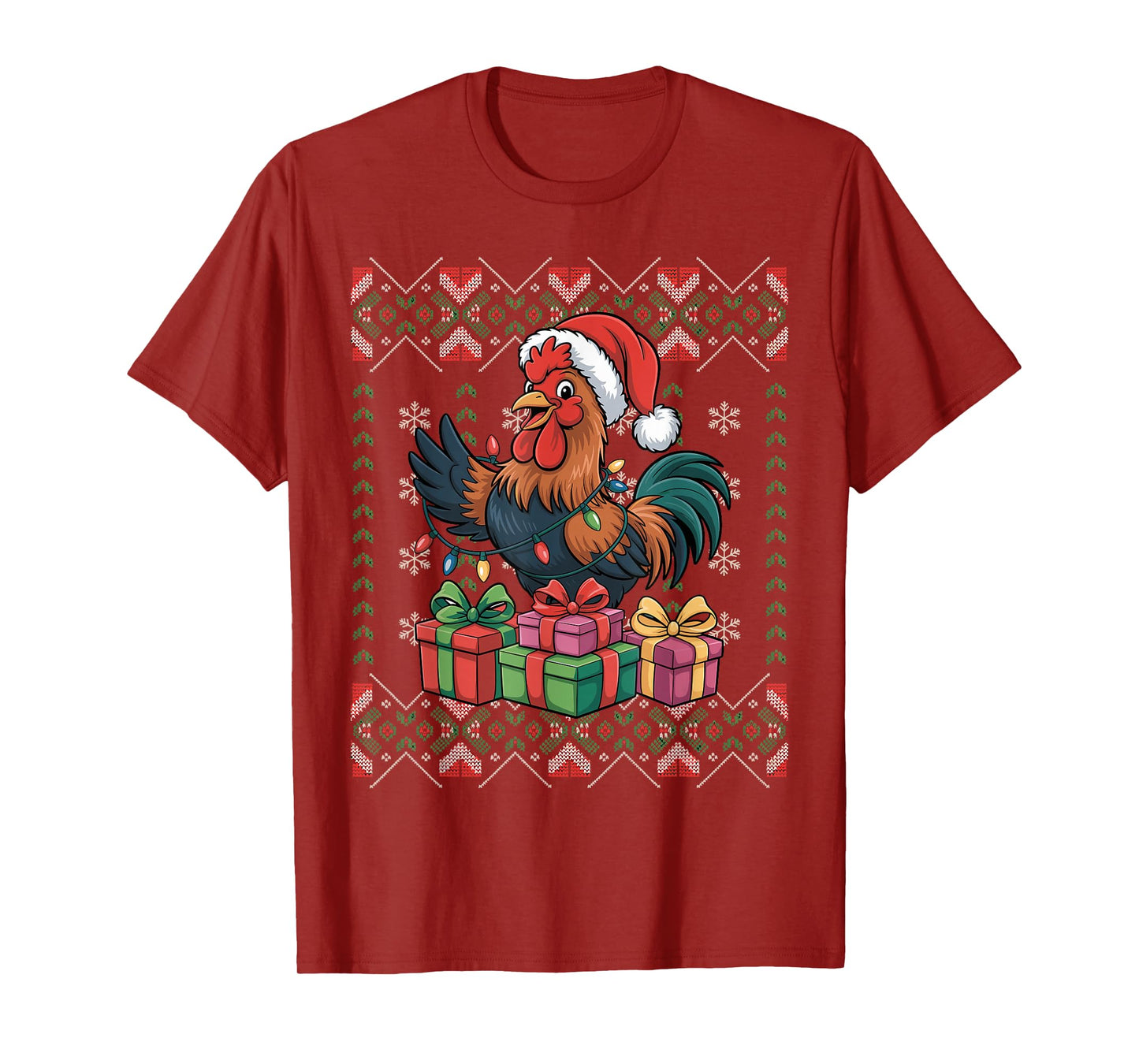 Santa Rooster Christmas Ugly Sweater Funny Holiday Pajamas T-Shirt