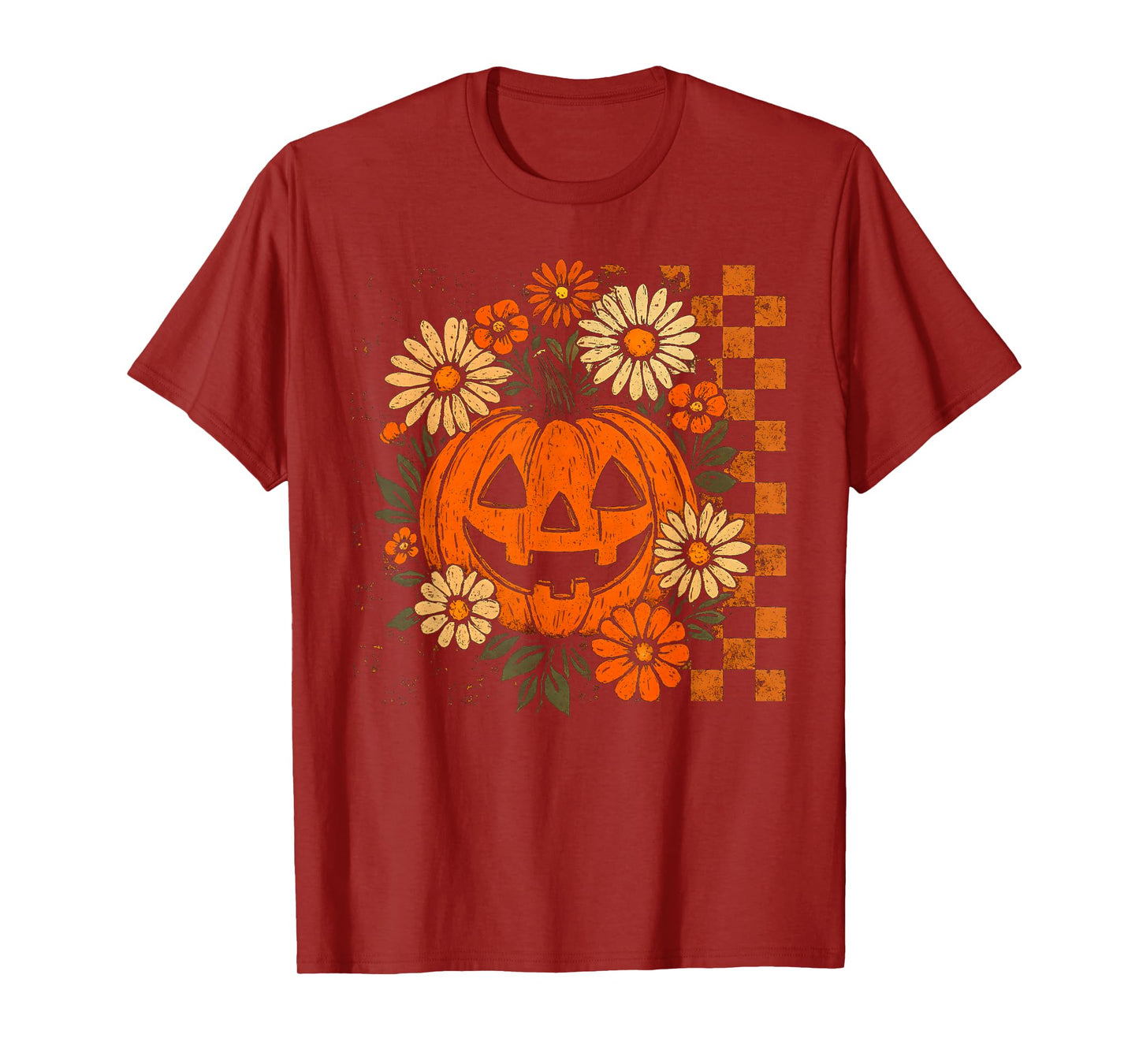 Vintage Floral Pumpkin Halloween Retro Jack O Lanter Face T-Shirt