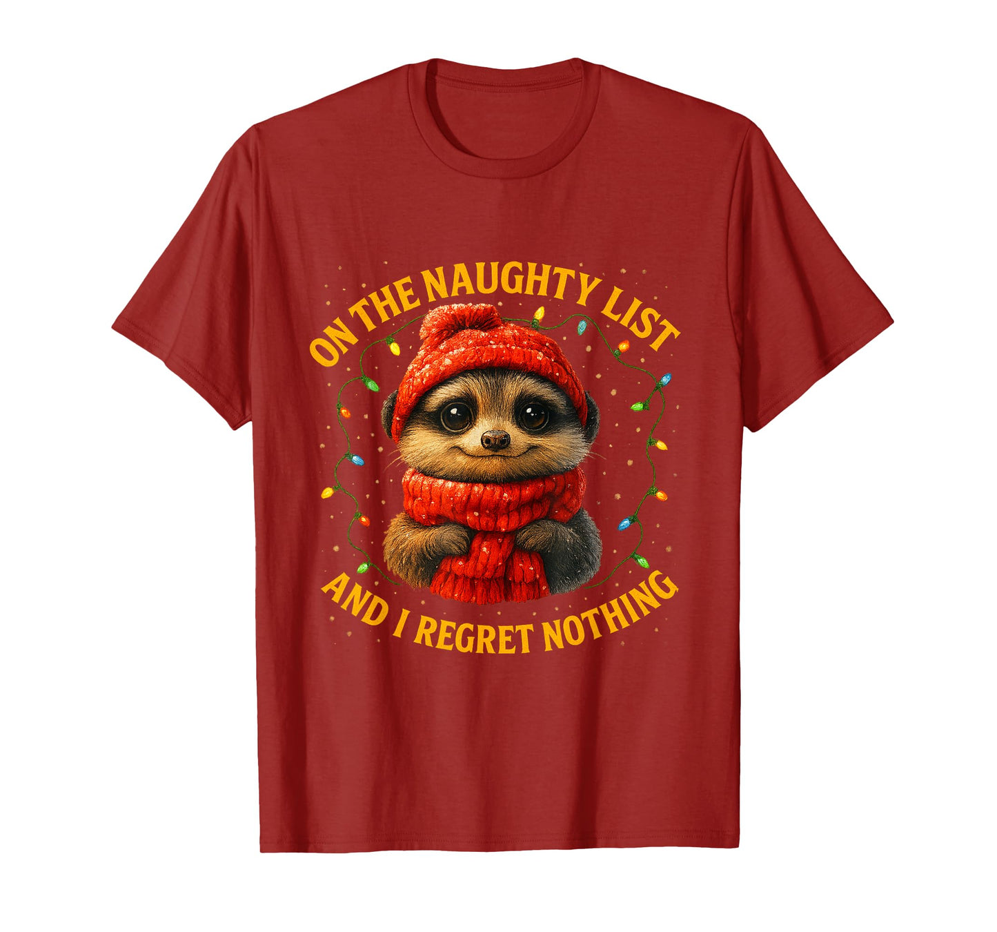 On The Naught List and I Regret Nothing Christmas Racoon T-Shirt