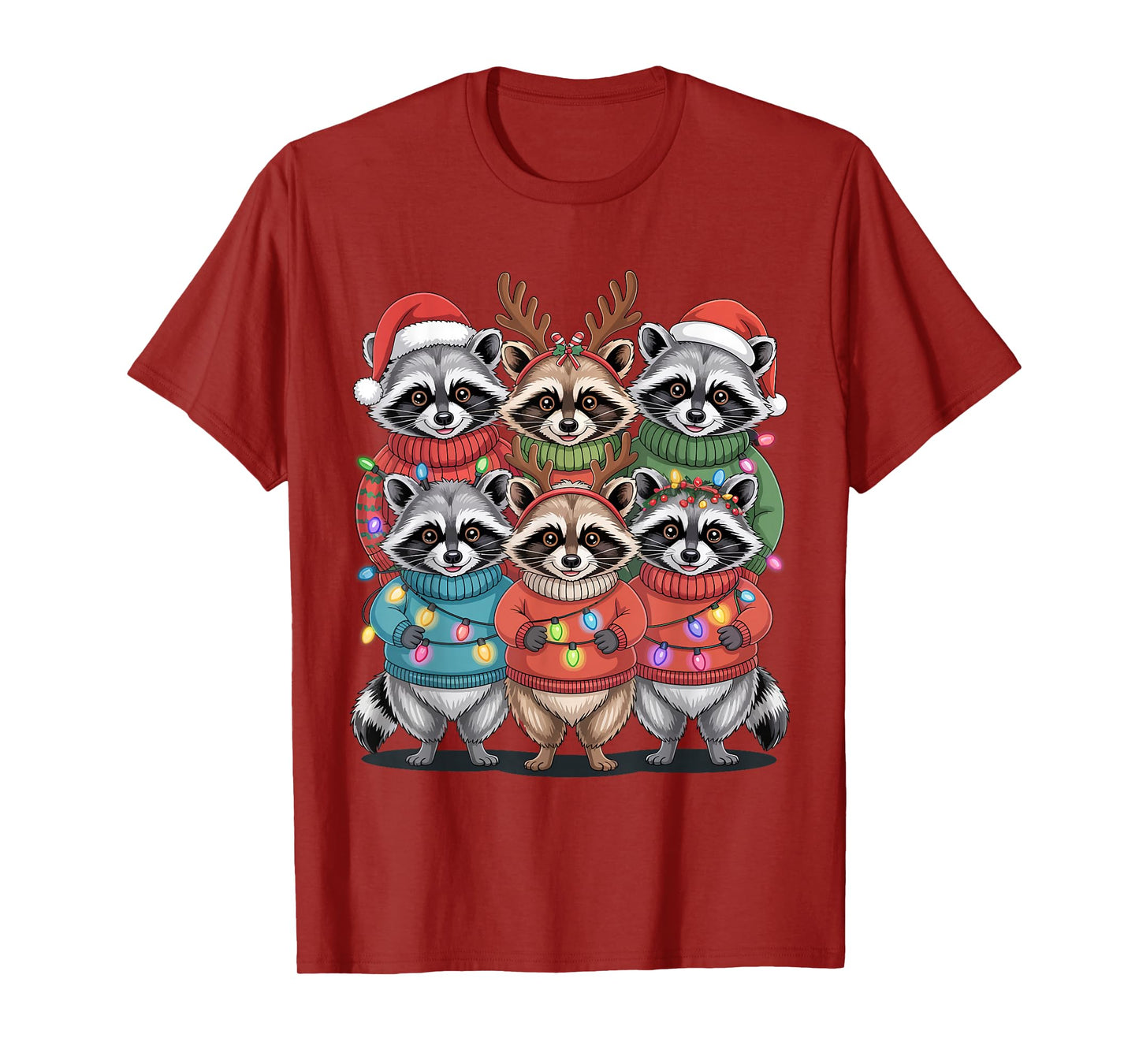 Christmas Lights Raccoon Santa Funny Xmas Tree for Men Women T-Shirt