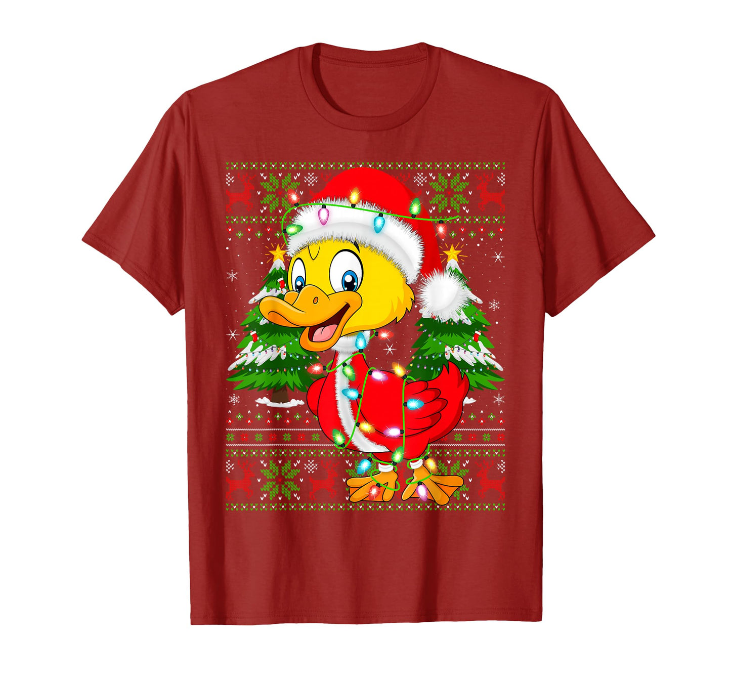 Funny Duck Christmas Lights Santa Costume Ugly Xmas Sweaters T-Shirt