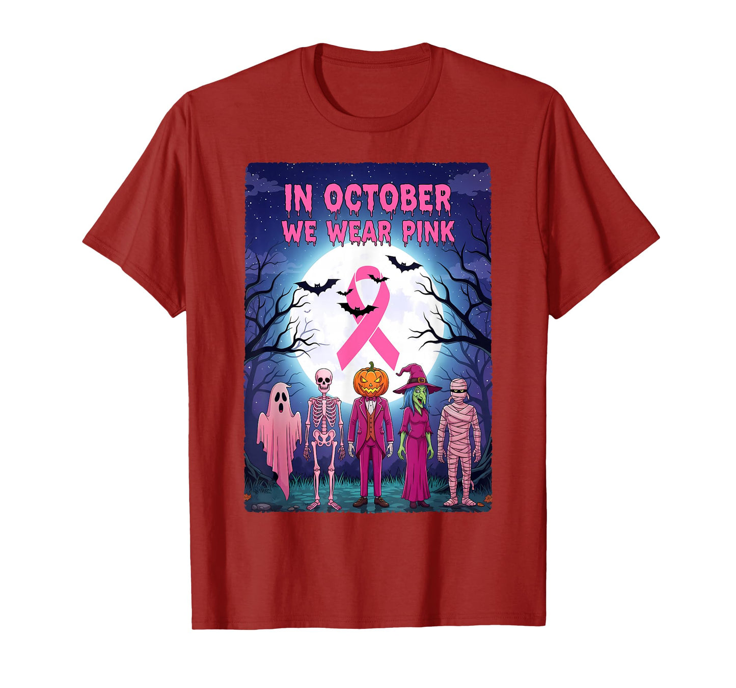 Halloween in October We Wear Pink Breast Cancer Awareness T-Shirt