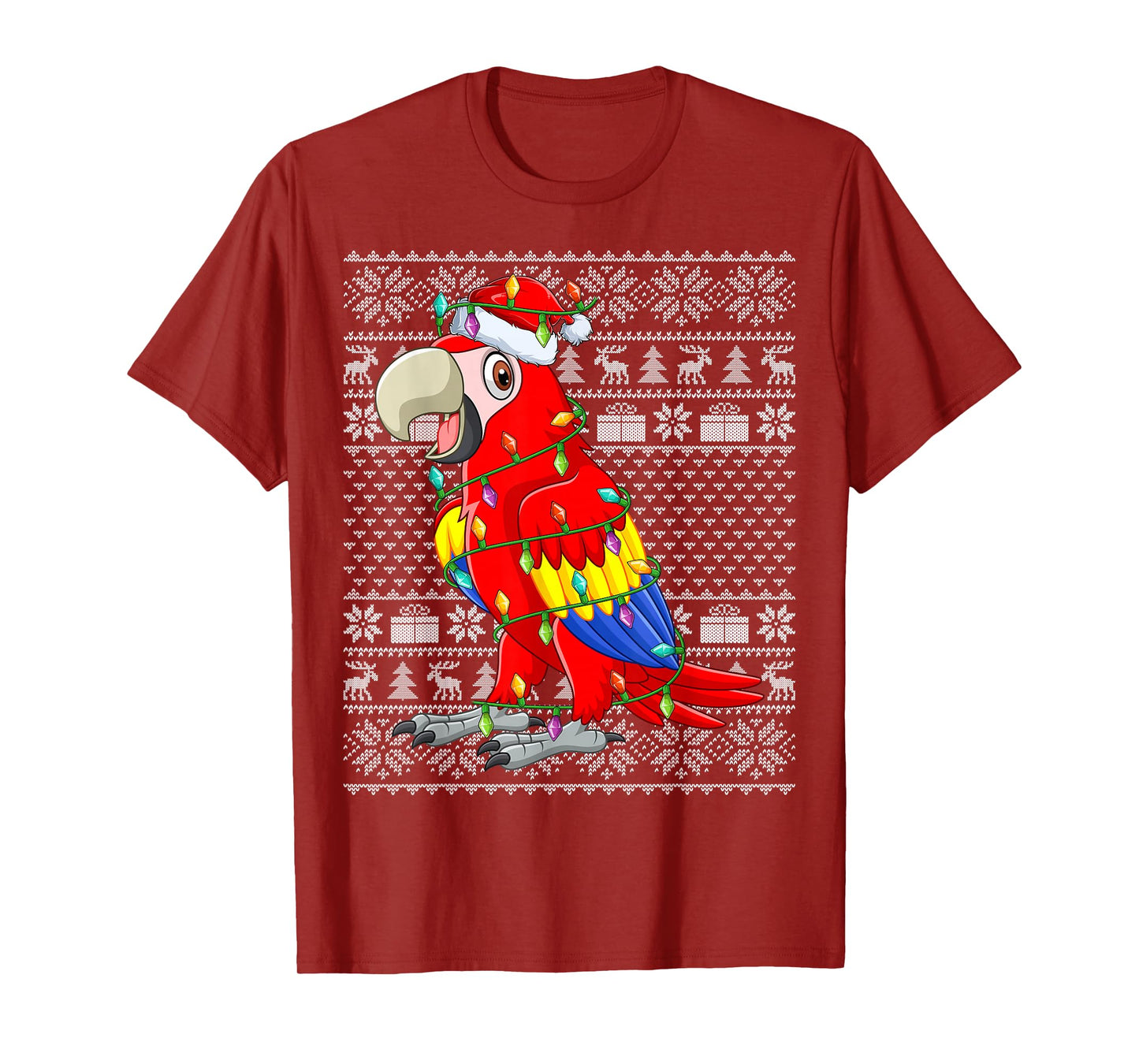 Macaw Parrot Christmas Lights Ugly Sweater Funny Bird Xmas T-Shirt