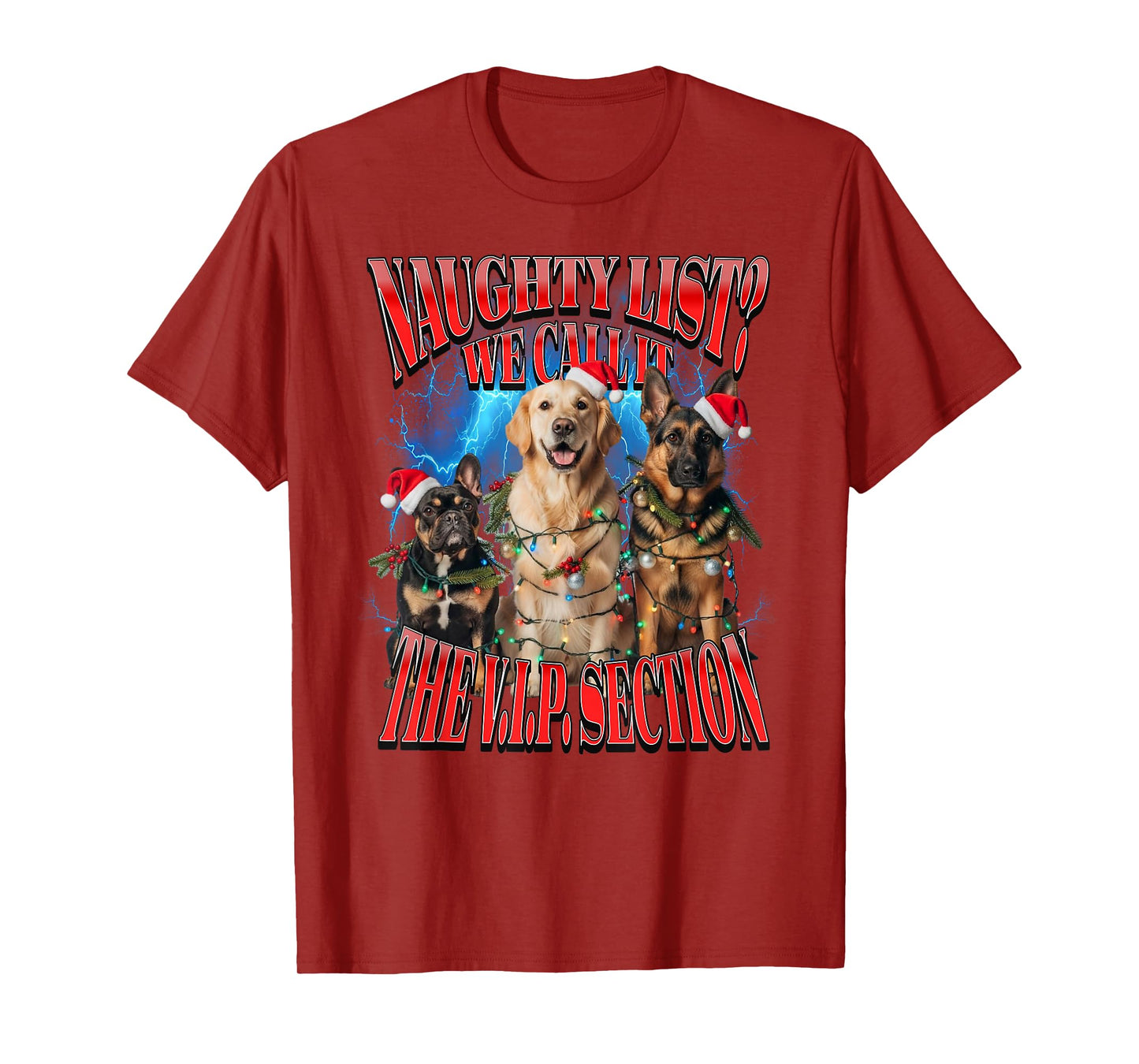 Naughty List VIP Section Christmas Funny Dog Breeds Bootleg T-Shirt