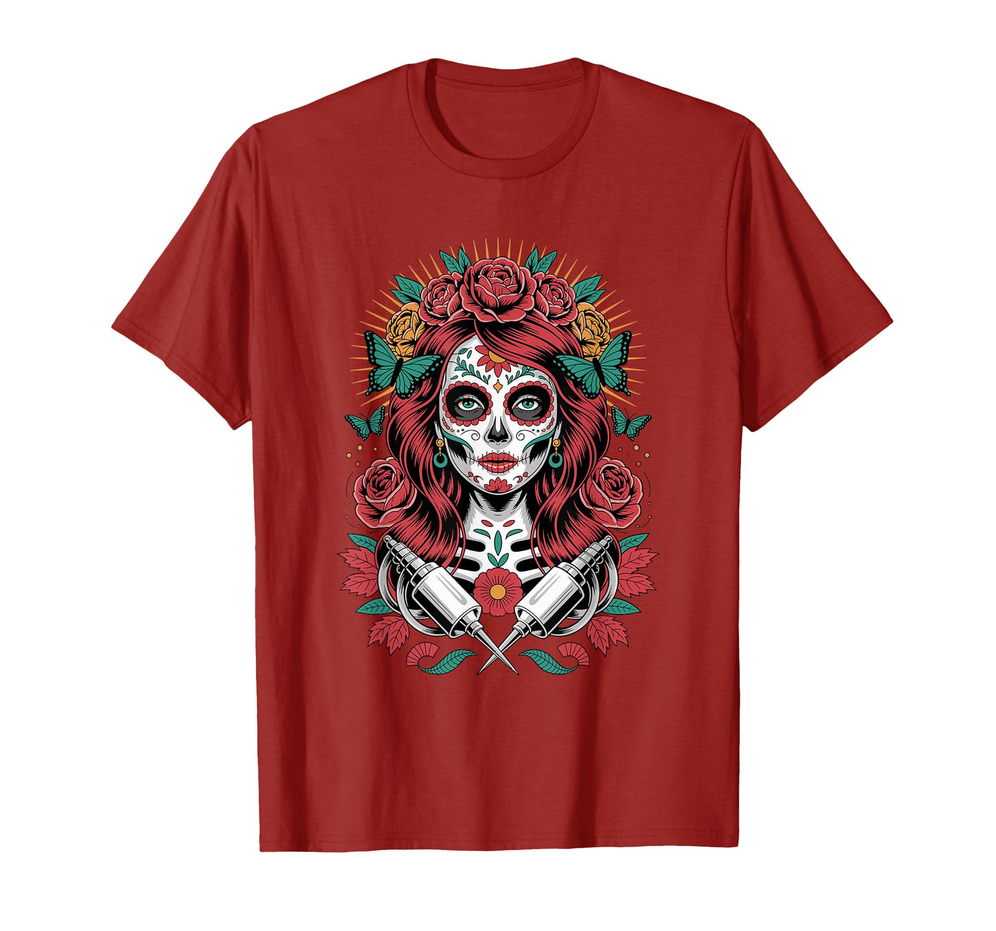 EL Dia DE Los Muertos Rose Girl Catrina V6- Dead Day T-Shirt