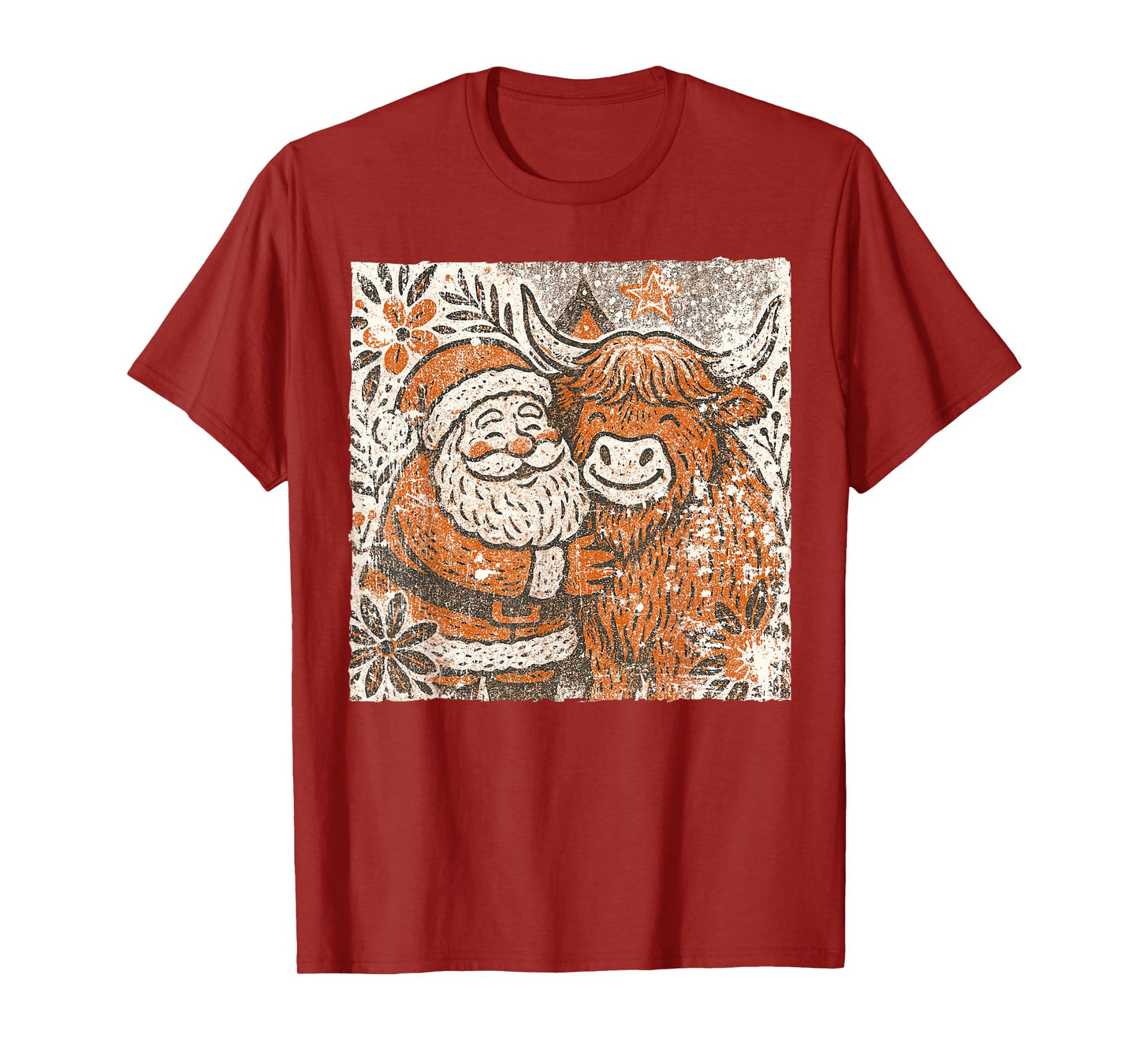 Christmas Xmas Vibes Western Vintage Santa & Highland Cow T-Shirt