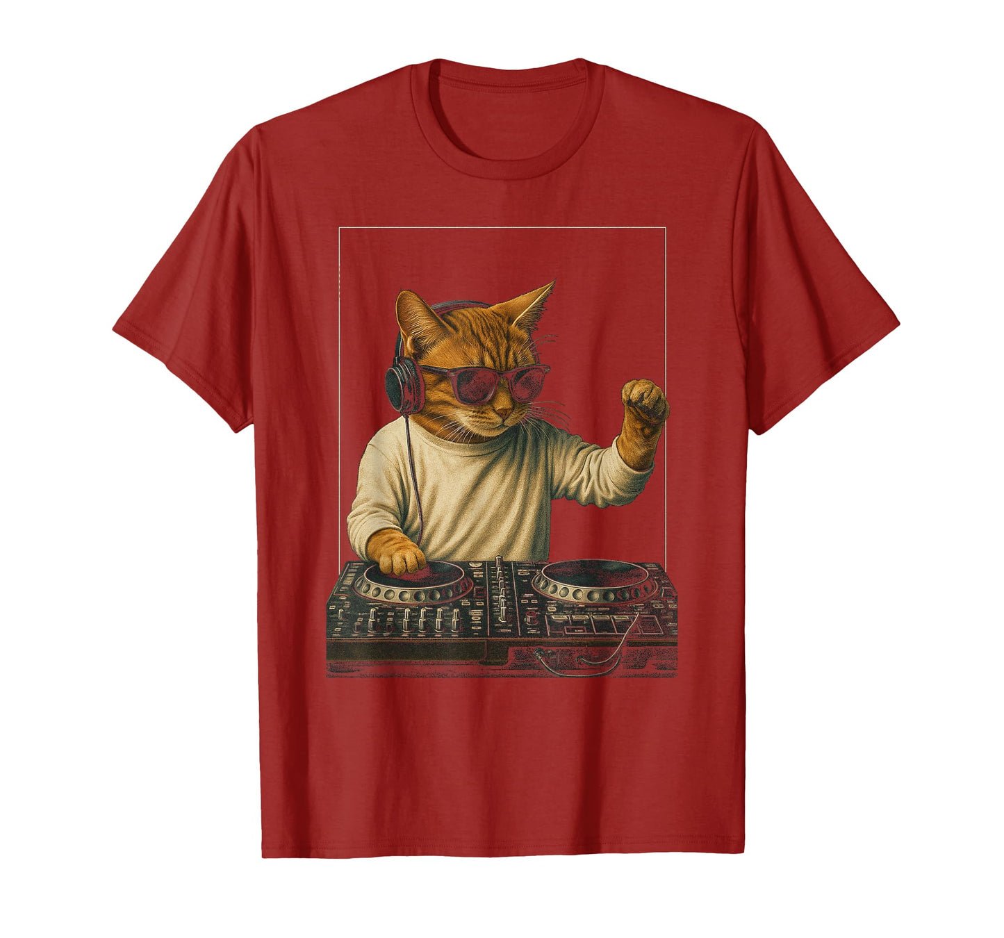 Vintage Orange Tabby Cat Playing Music Cat Lovers DJ Lovers Men Women Kids T-Shirt