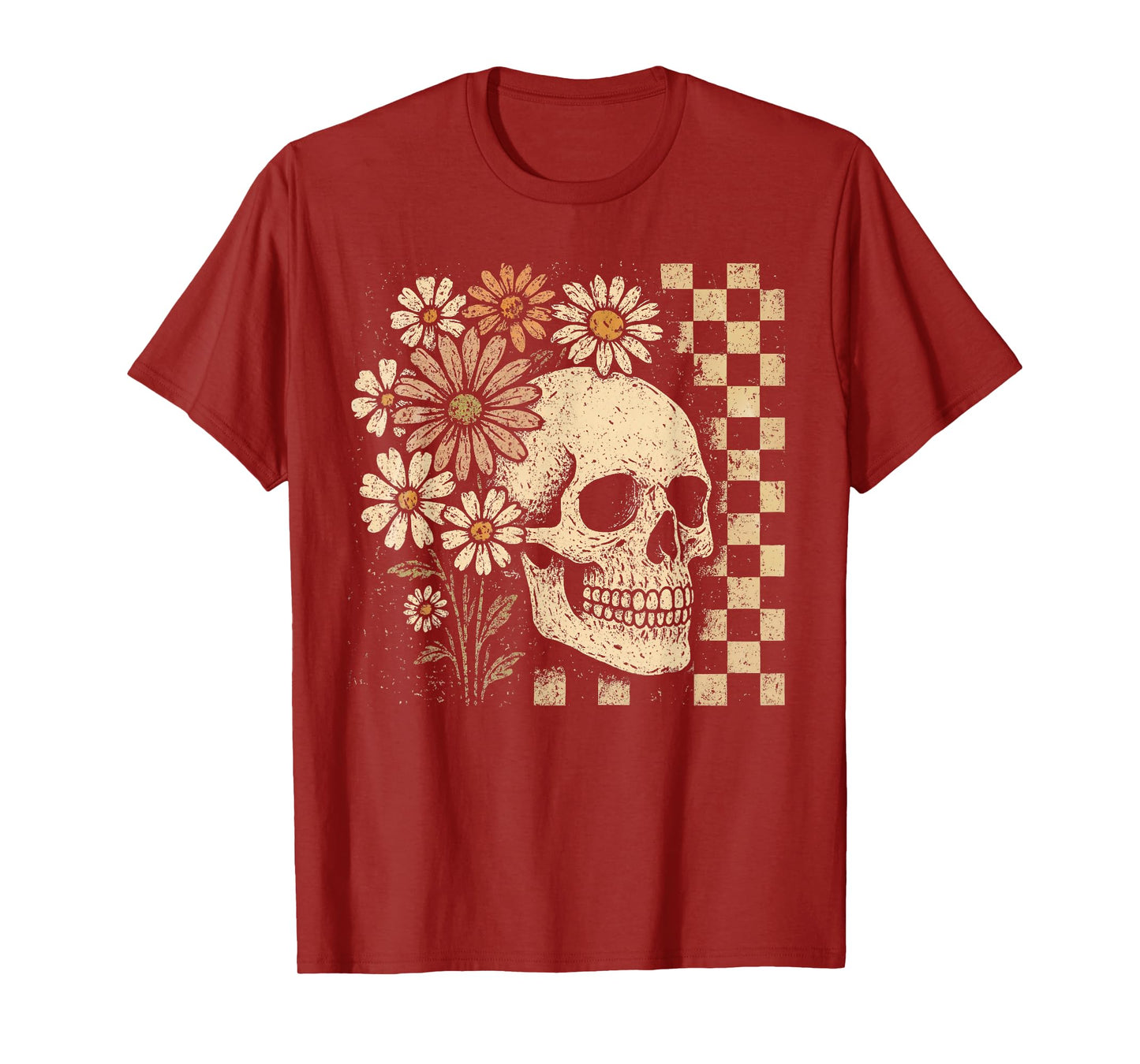 Skull Skeleton Wildflower Halloween Spooky Season Vintage T-Shirt