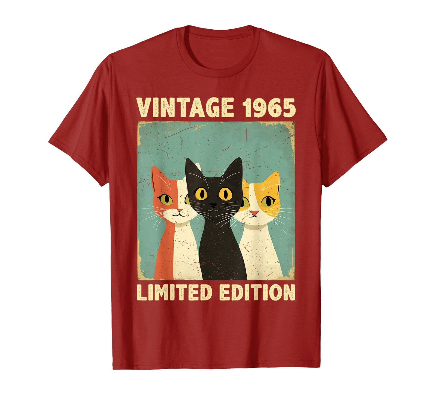 Funny 60 Years Old Gift Vintage 1965 Cat Lover 60th Birthday Men Women Kids T-Shirt