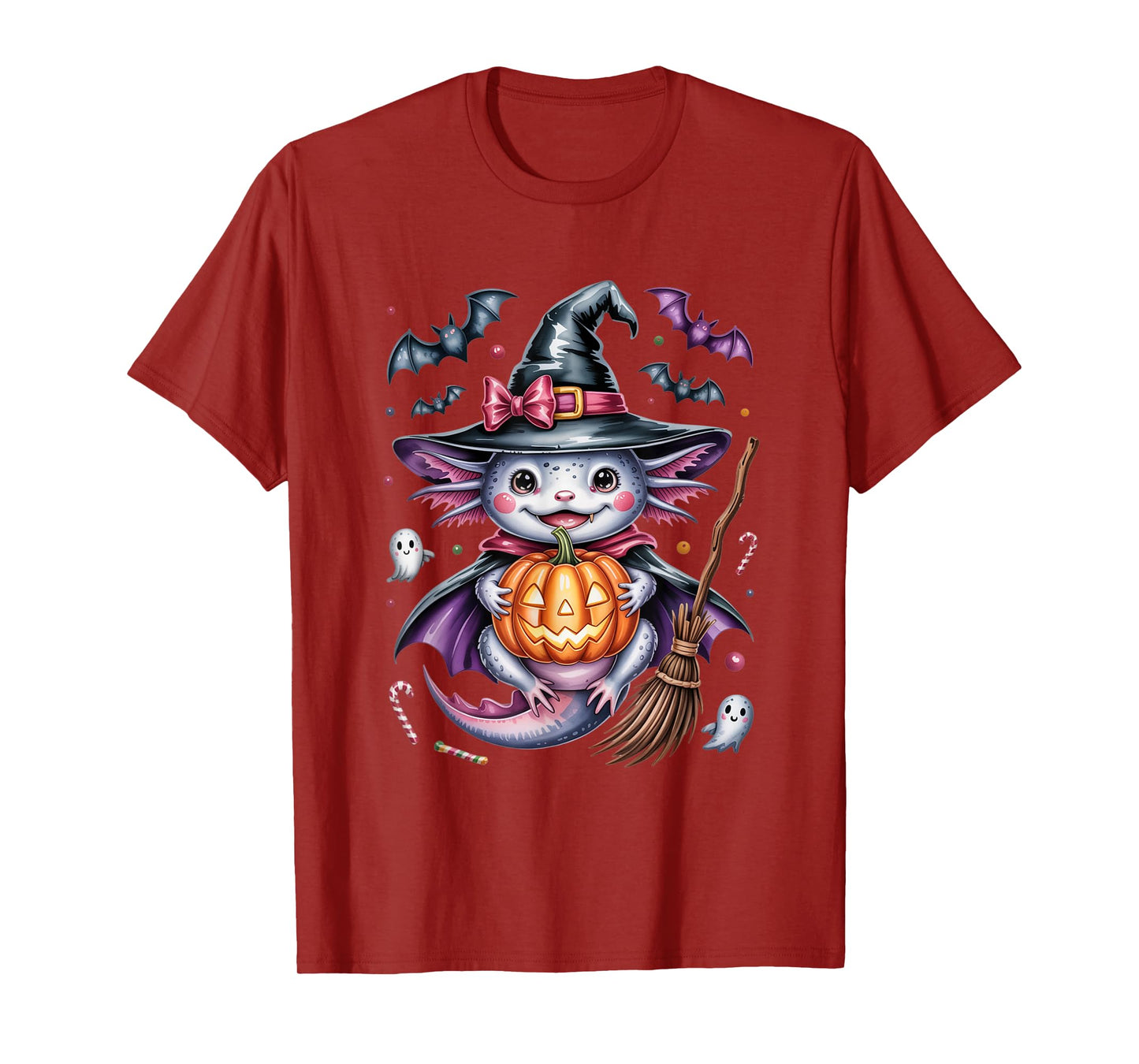 Witchy Axolotl Halloween Magic – Cute Pumpkin Night T-Shirt